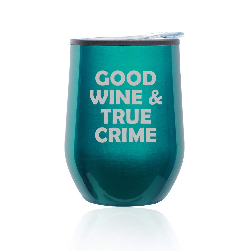 Stemless Wine Tumbler with Lid - 16oz Insulated Coffee Travel Mug, Shatterproof Glass for Hot & Cold Drinks - Perfect for Wine Lovers, True Crime Fans & On-the-Go (Turquoise Teal) - Great for Home, Office, Picnics & Road Trips