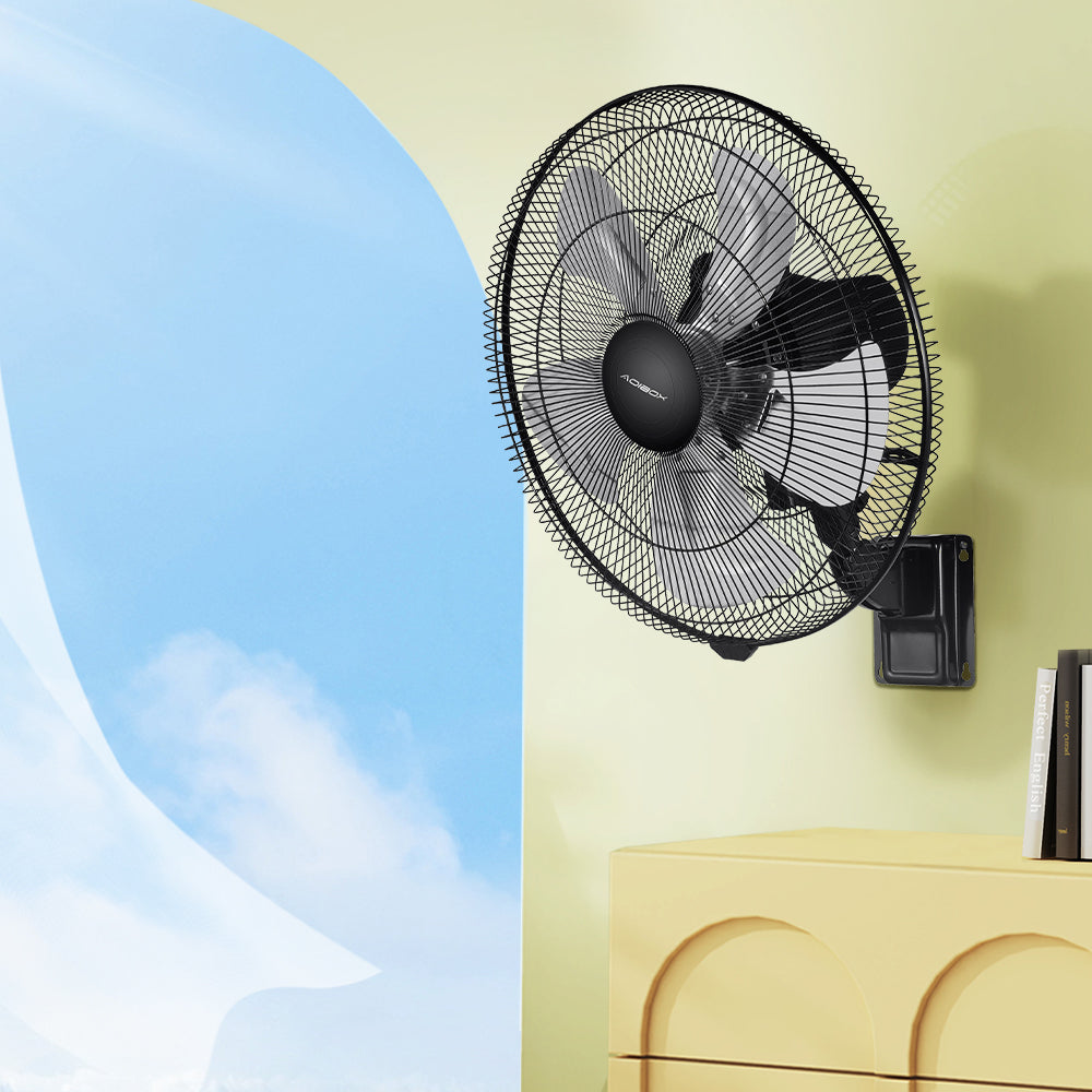 18 Inch 90 Degree Oscillating Wall Mount Fan with 5 Speed Settings - Black Indoor/Outdoor Use for Home, Office, and Commercial Spaces - Perfect for Bedrooms, Kitchens, Warehouses, and Patios