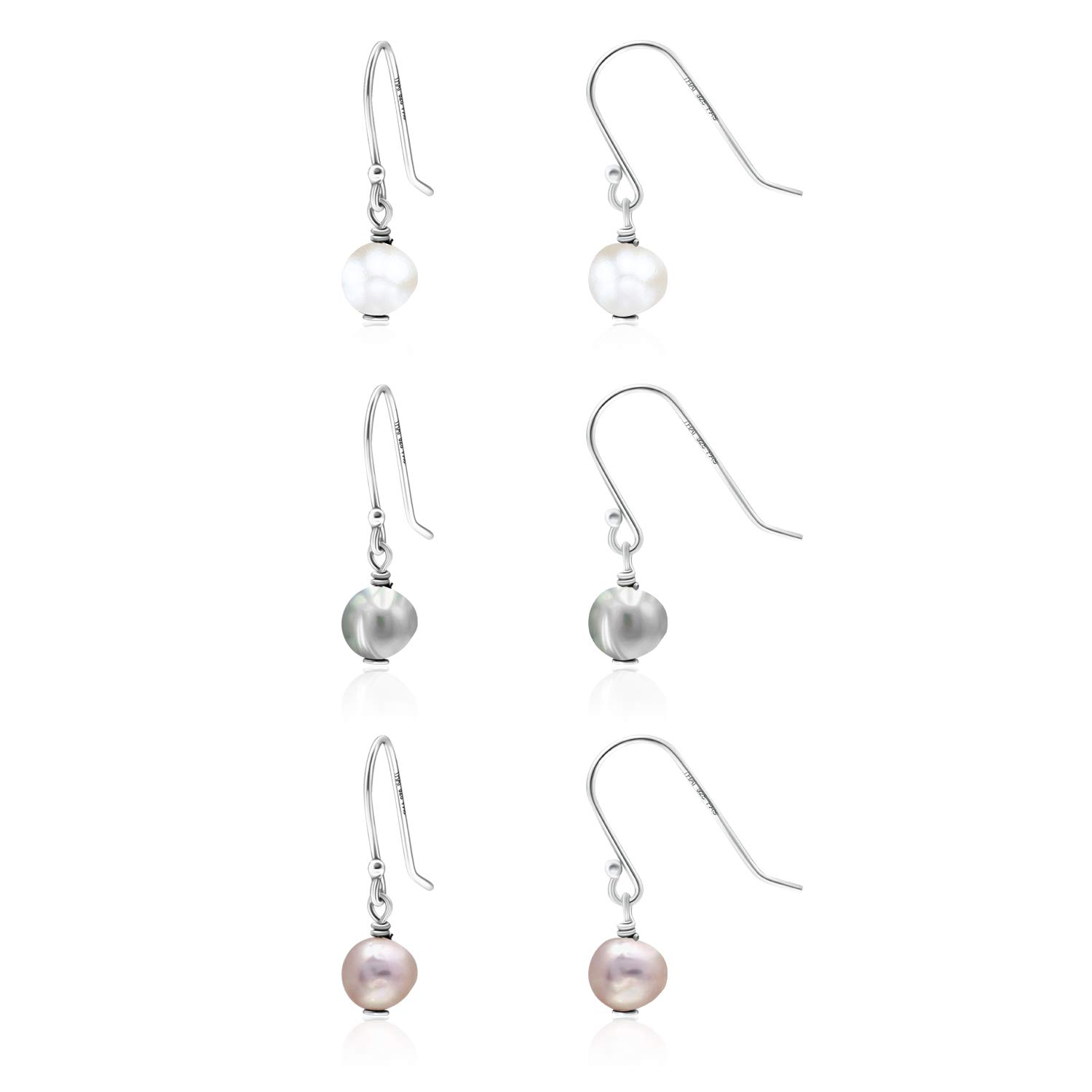 SEA OF ICE 925 Sterling Silver Multi-Color Cultured Freshwater Pearl Earrings Set - Elegant Jewelry for Women, Perfect for Weddings, Parties & Special Occasions