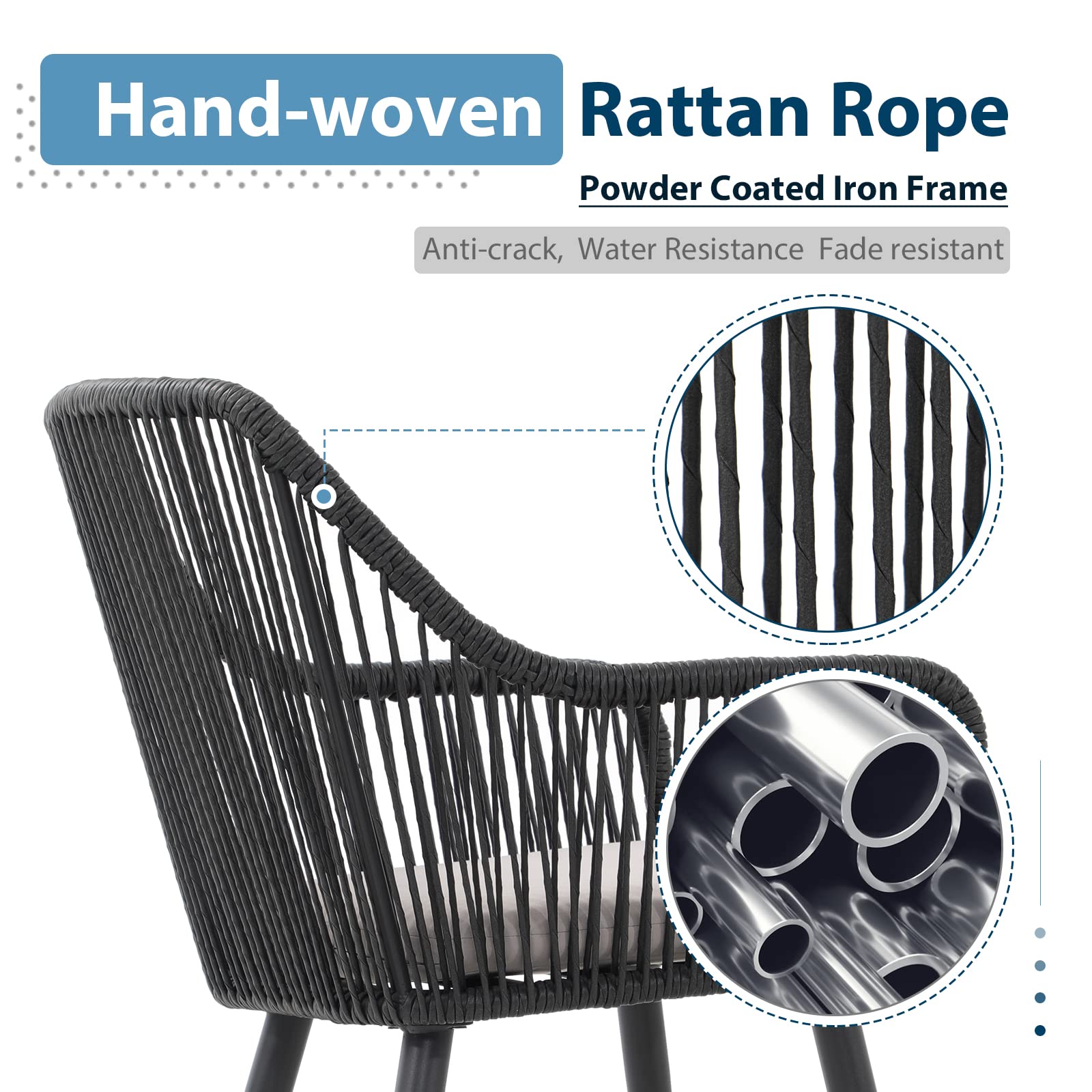 JOIVI 2-Piece Patio Dining Chairs Set - Outdoor Rattan Armchairs with Cushions for Garden, Backyard, Lawn - 350lb Weight Capacity Black Wicker Chairs for Indoor & Outdoor Use - Perfect for Dining, Lounging, and Entertaining Guests