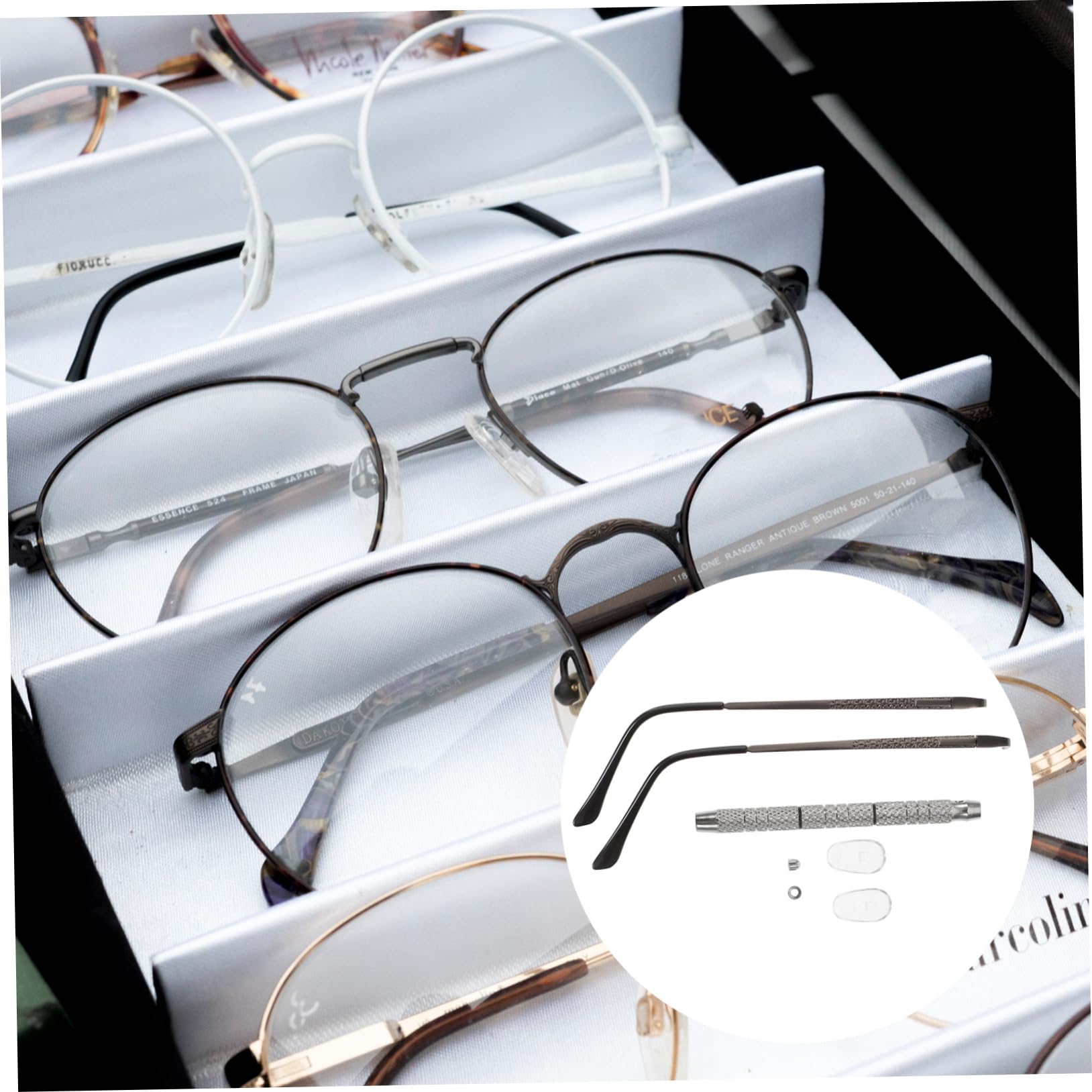 FOMIYES Glasses Repair Kit - 1 Set of Replacement Screws, Arms & Temple Tips for Sunglasses & Eyeglasses - ABS Plastic - Perfect for Fixing Loose or Broken Frames at Home, Office or Travel