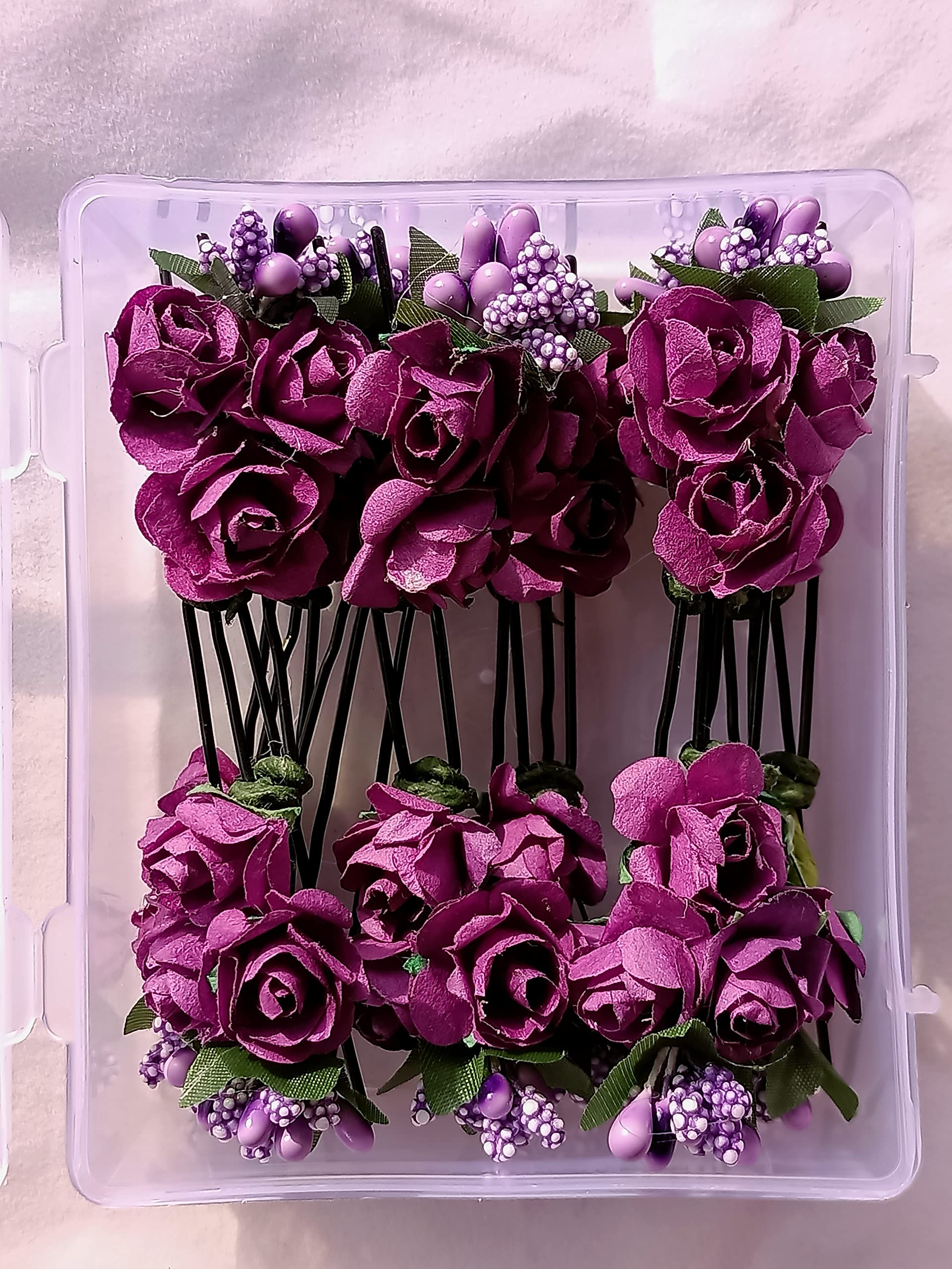 Peach & Pink Flower Juda Hair Pins for Women - 12 Pack Hair Accessories for Girls & Women, Purple Floral Hair Clips - Perfect for Weddings, Parties & Everyday Styling