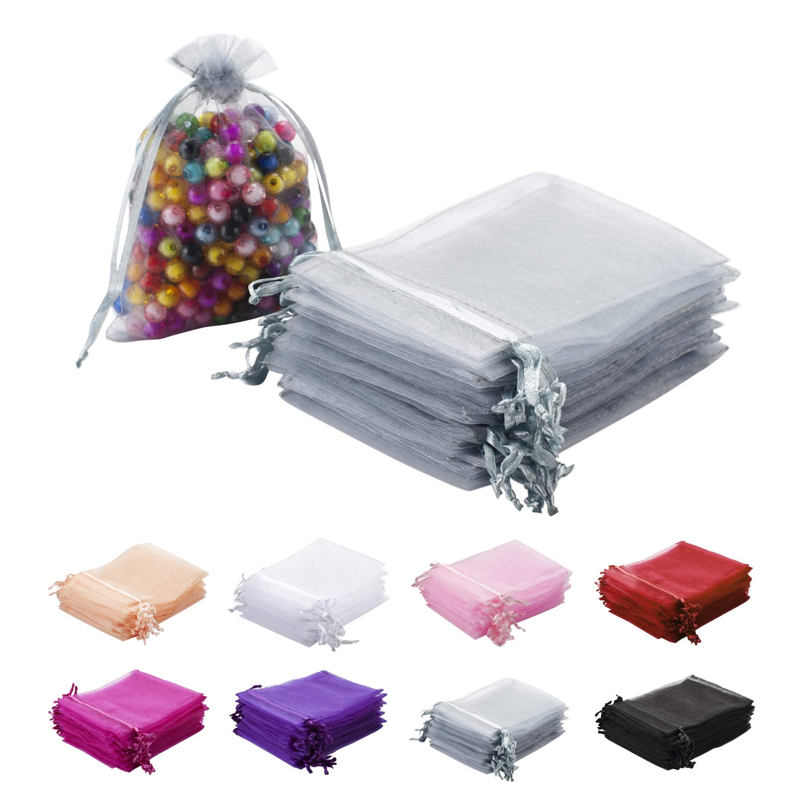 100-Piece 4x6 Inch Grey Organza Gift Bags - Elegant Wedding Favors, Party Supplies, Jewelry Pouches & Soap Sachets for Bridal Showers, Baby Showers, Birthdays & Holiday Gifting