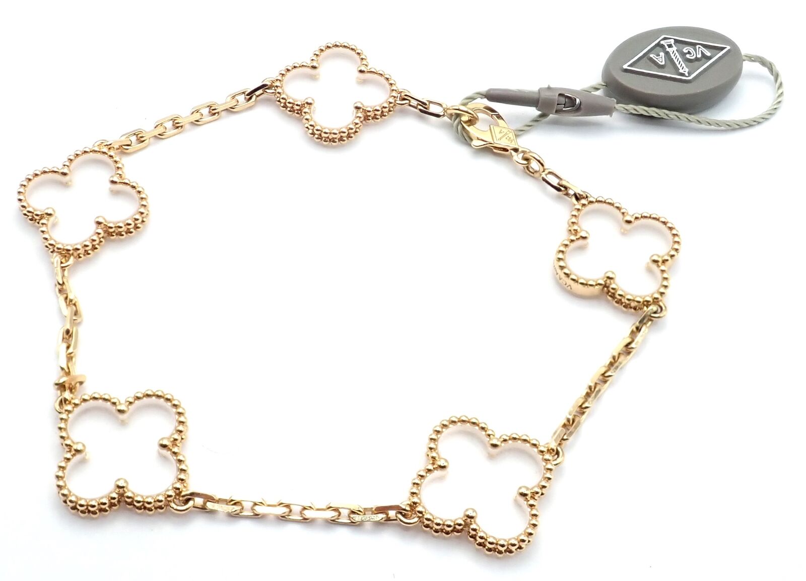 Van Cleef & Arpels 18k Yellow Gold 5 Motif Alhambra Rock Crystal Bracelet with Certificate - Luxury Jewelry for Women, Perfect for Weddings, Parties & Special Occasions