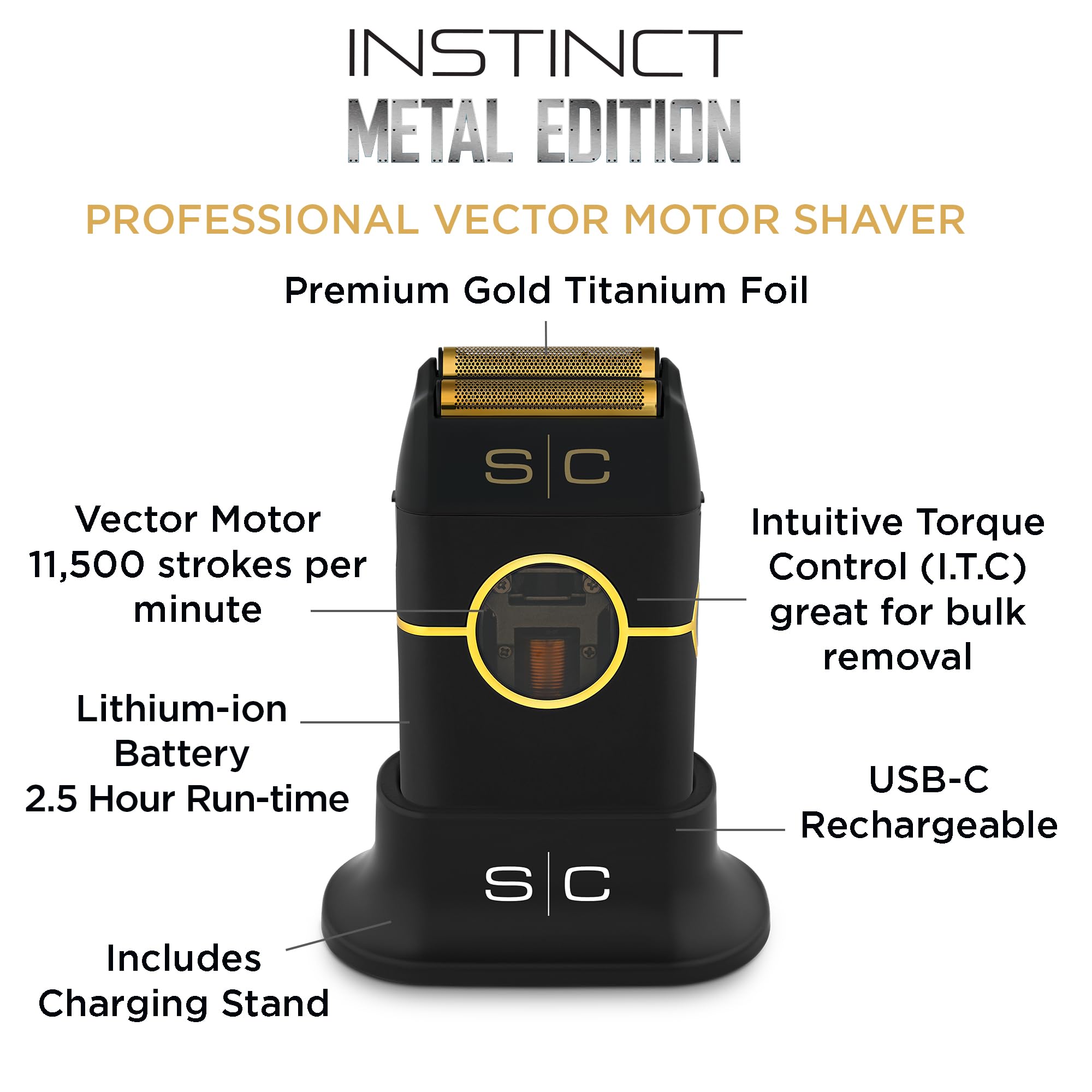 StyleCraft Instinct Metal Cordless Double Foil Shaver - IN2 Vector Motor & Smart Torque Control, USB-C Rechargeable - Perfect for Travel & Daily Shaving