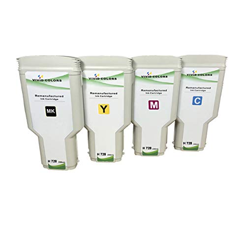 4 Pack Remanufactured HP 728 Ink Cartridges (F9J68A Black, F9K17A Cyan, F9K16A Magenta, F9K15A Yellow) - 300ml High-Yield Replacement for Designjet T730 & T830 Printers - Ideal for CAD Drawings, Engineering Plans & Large Format Printing