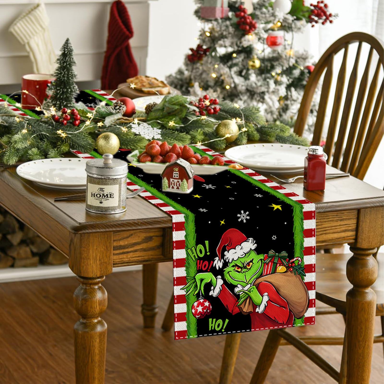 Festive Green Elf Christmas Table Runner - Holiday Table Cover for Xmas & New Year Decor - Perfect for Home, Party, and Winter Celebrations