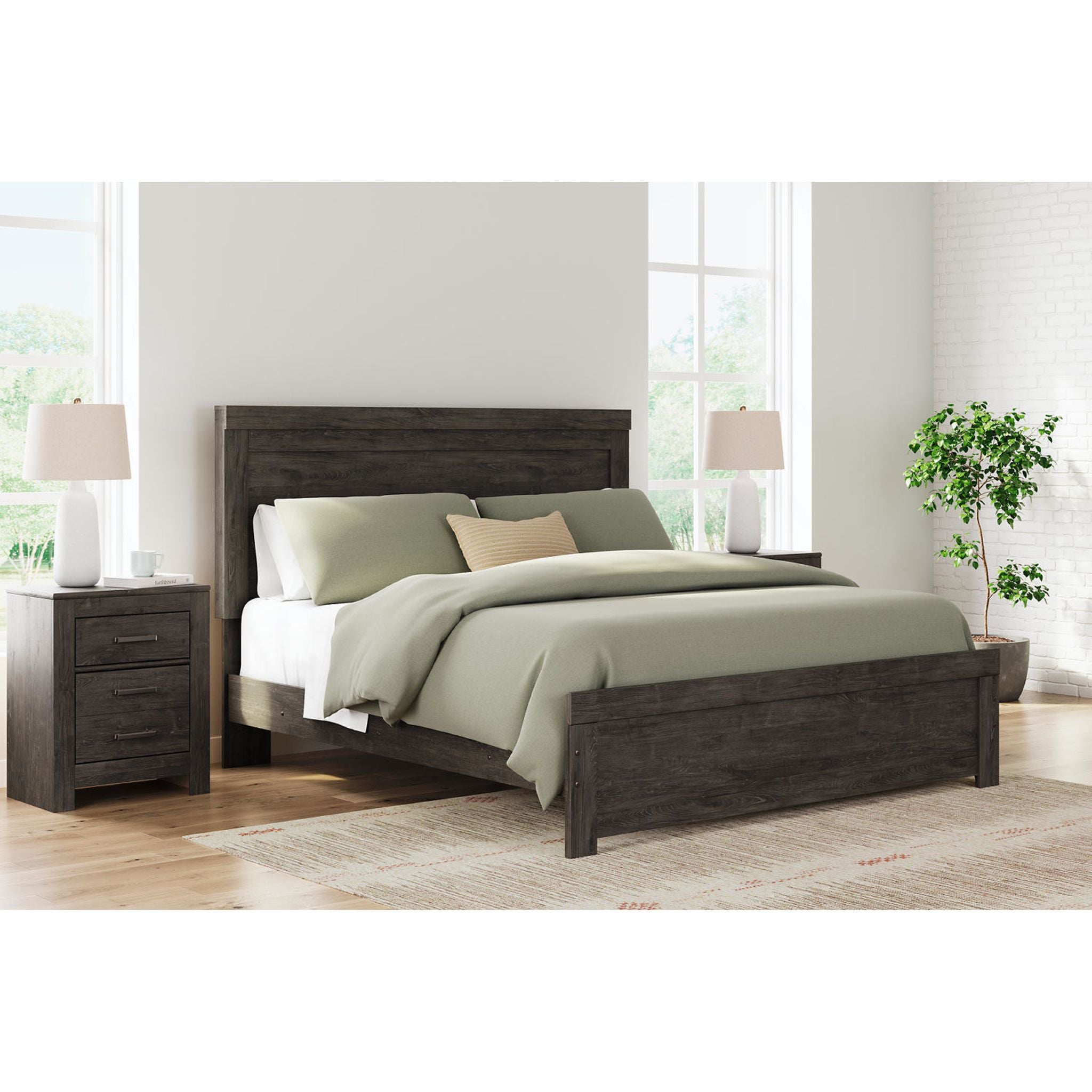 Brinxton King Panel Bed Frame - Charcoal Upholstered Headboard & Footboard - Modern Bedroom Furniture for Master Suite & Guest Room