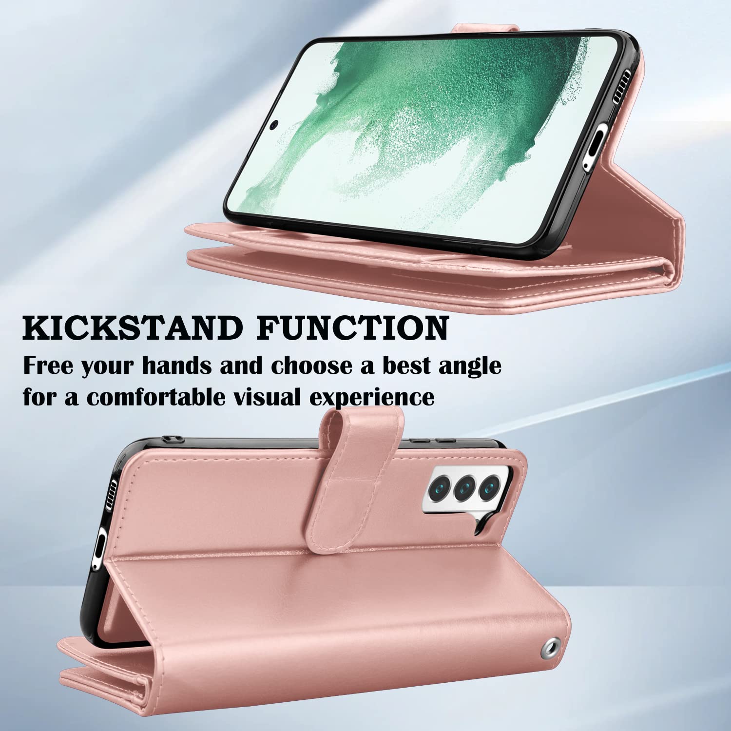 Premium PU Leather Wallet Case for Samsung Galaxy S22 Plus - 9 Card Slots, Detachable Magnetic Flip Cover with Kickstand & Wrist Strap (Rose Gold) | Perfect for Business, Travel & Everyday Use