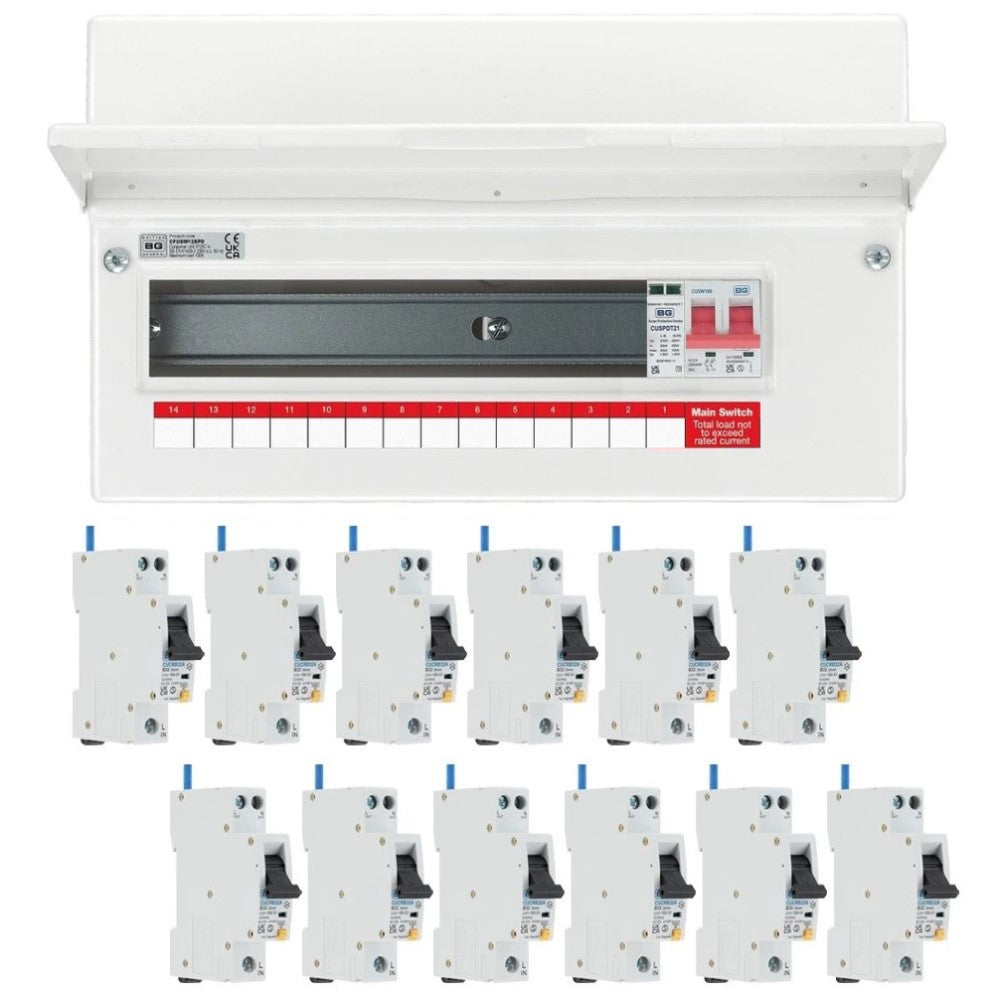 BG Fortress 13 Way 100A Main Switch Consumer Unit with SPD and RCBOs - Electrical Distribution Panel for Home & Commercial Use, Power Protection for Appliances & Equipment