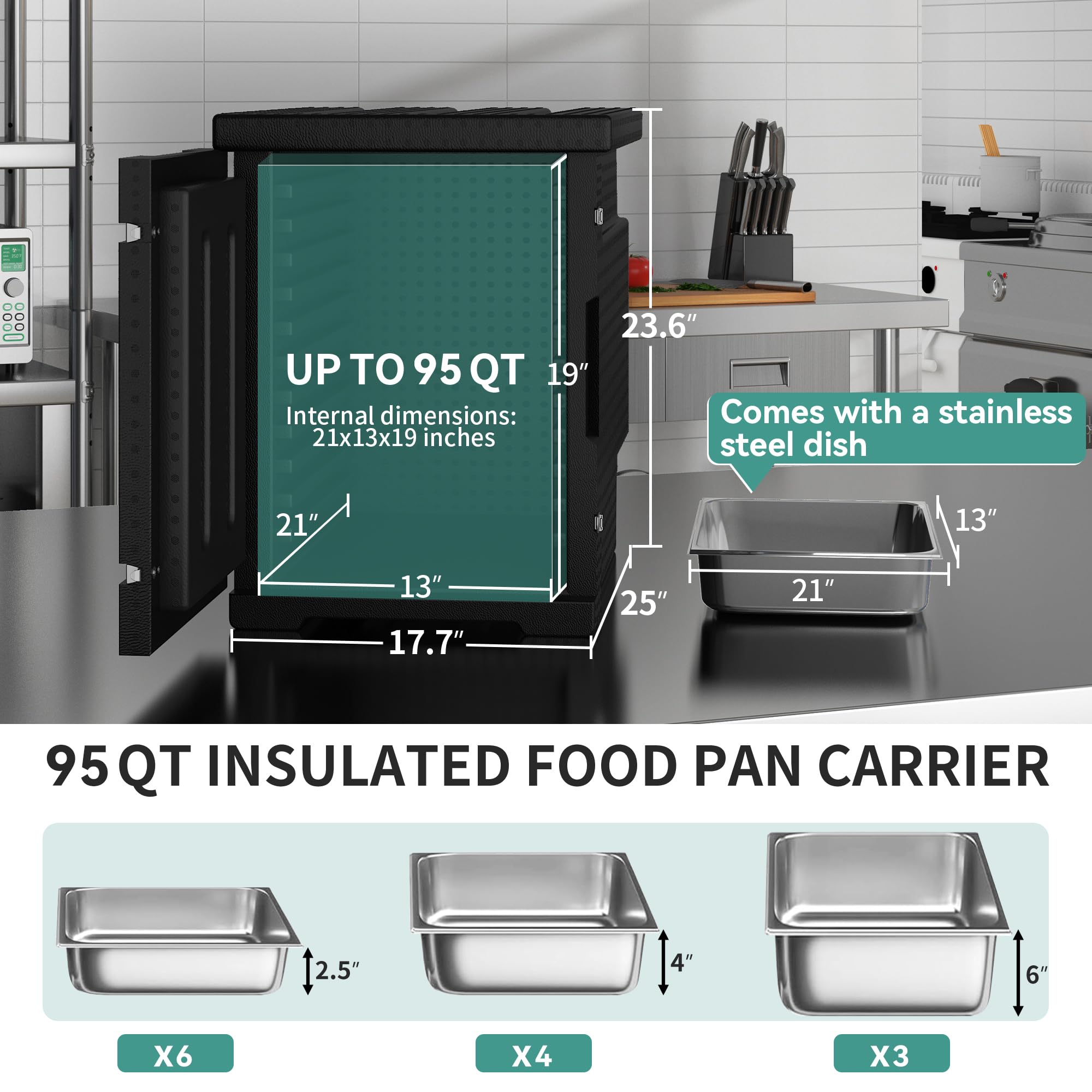 YITAHOME 95 Qt EPP Insulated Food Pan Carrier with Stainless Steel Pan - Professional Catering Hot Box for Restaurants, Parties & Family Gatherings - Lightweight High-Performance Food Warmer for 6 Full-Size Pans - Perfect for Buffets, Outdoor Events & Meal Delivery Services