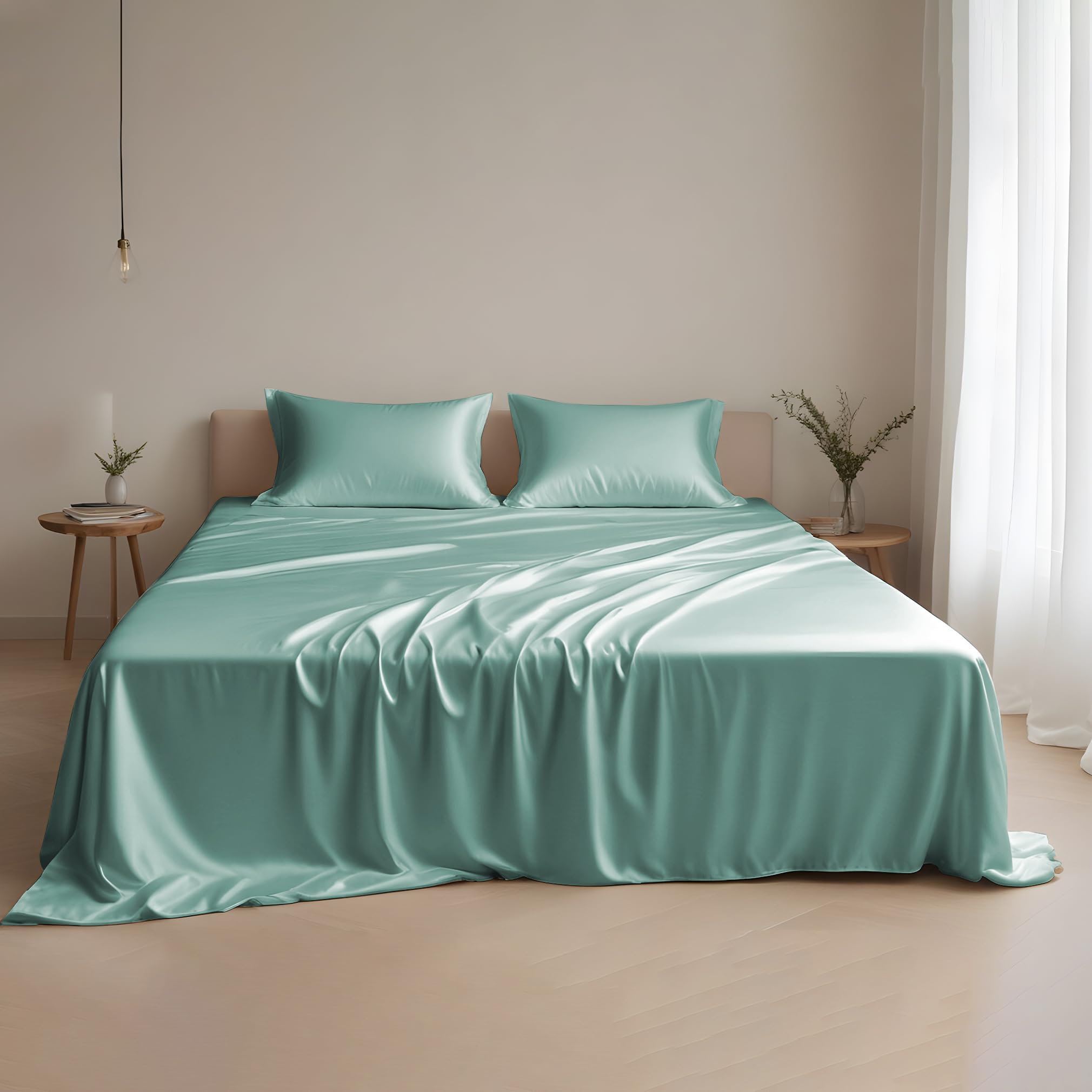 Premium Eucalyptus Tencel Lyocell Sheet Set - Split King Size Cooling Breathable Bedding (2 Fitted, 1 Flat Sheet, 2 Pillowcases) | Ultra Soft & Silky | Aqua Color | Perfect for Hot Sleepers & Luxury Bedrooms