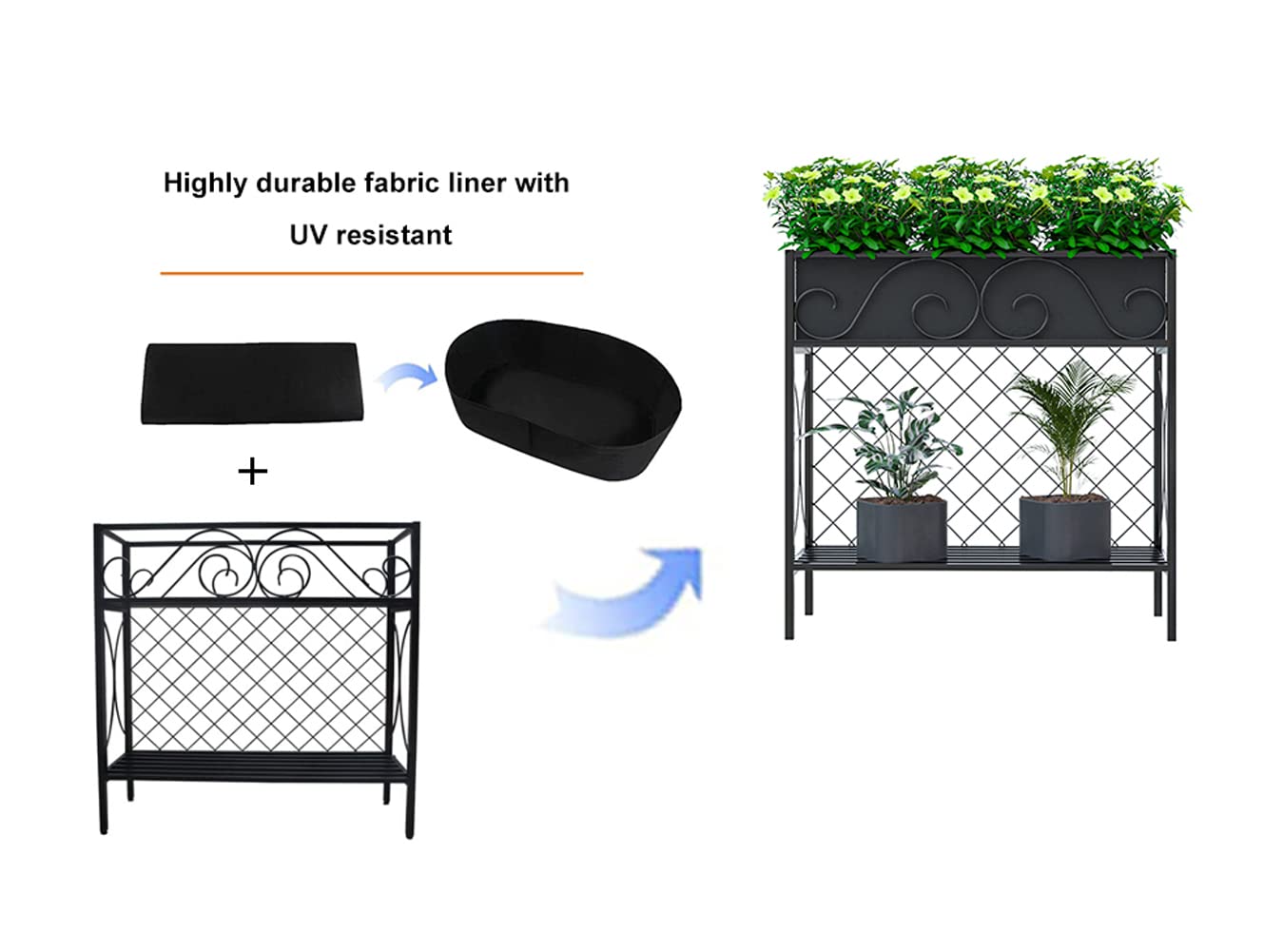 2 Tier Heavy Duty Metal Plant Stand - Indoor Outdoor Potted Plant Shelf with Privacy Railing Panels - Sturdy Planter for Small Spaces, Raised Garden Bed for Vegetables & Flowers - Perfect for Backyard, Patio, Balcony & Home Decor