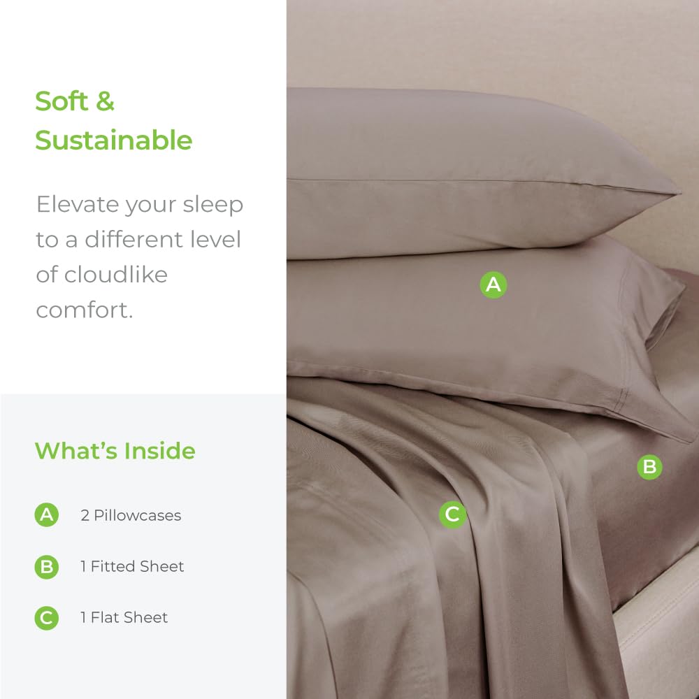 Cariloha Classic 4-Piece Twill Sheet Set - Queen Size Viscose Bamboo Sheets | Hypoallergenic, Ultra Soft & Cooling Bedding for Hot Sleepers | Perfect for Summer Nights, Luxury Hotels & Beach House Retreats