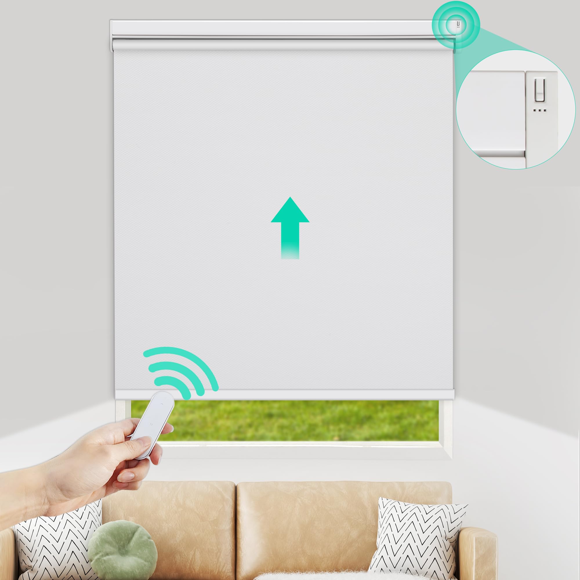 Allesin Motorized Roller Blinds with Remote Control - Blackout Smart Window Shades, Battery Powered Electric Blinds, Custom Size Automatic Shades for Home & Office Privacy