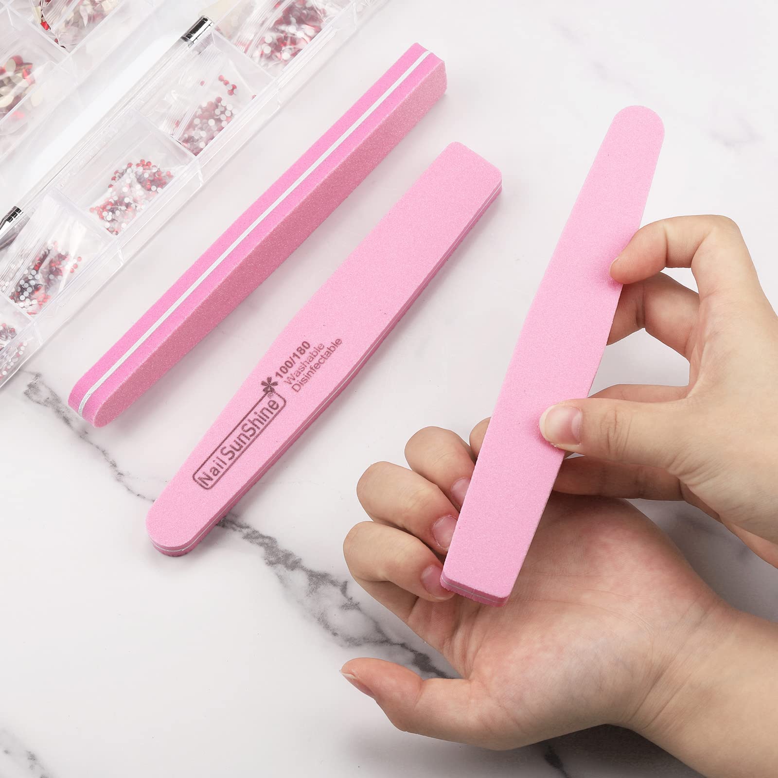 35-Piece 100/180 Grit Nail File and Buffer Set - Double Sided Emery Boards & Washable Buffing Blocks for Natural & Acrylic Nails - Perfect for Home Manicures, Salon Use & DIY Nail Care