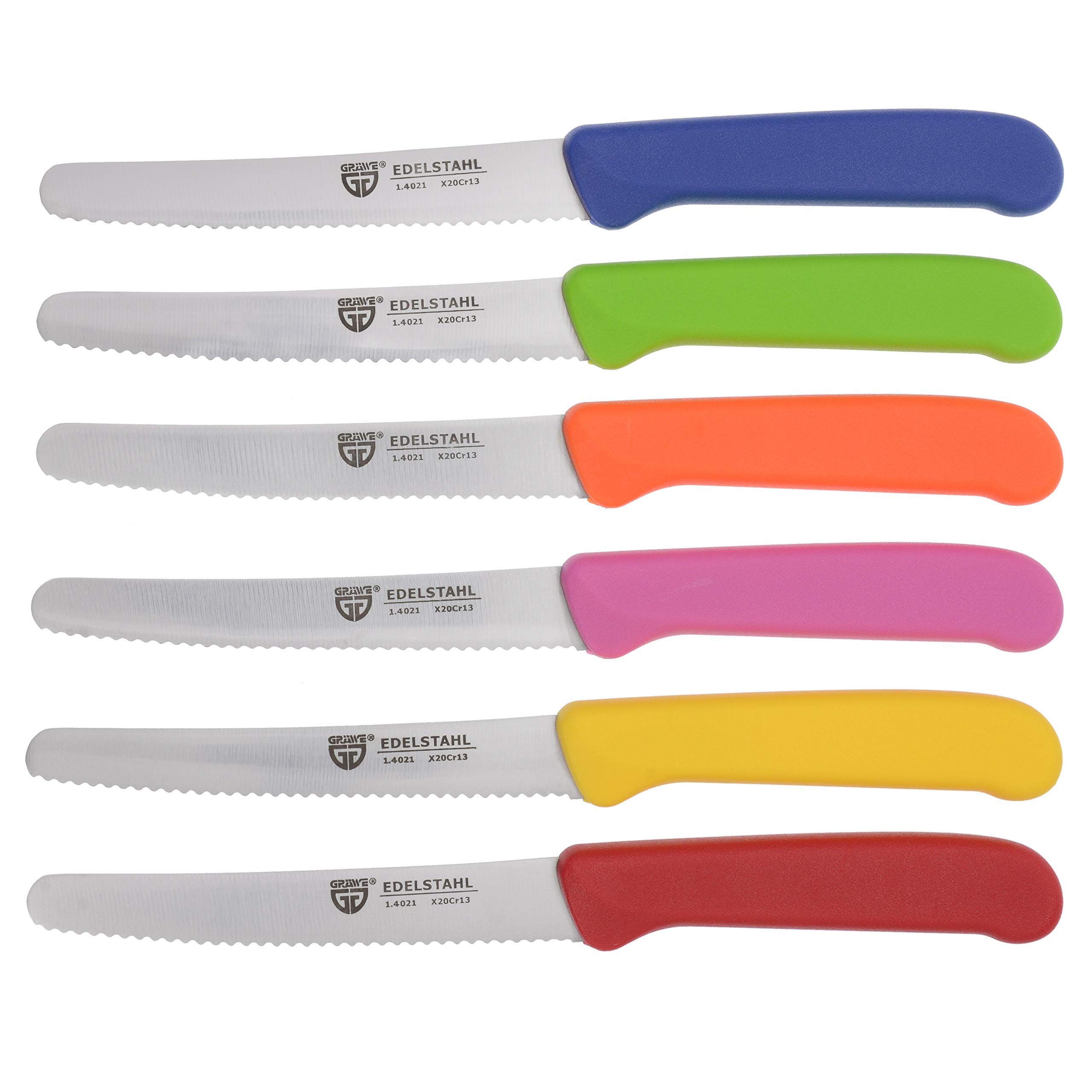 6-Piece Table Knife Set - 8.3 Inch Serrated Bread Knives for Cutting, Breakfast & Kitchen Use - Colorful Stainless Steel Knives (Pack of 6) - Perfect for Slicing Bread, Fruits, Cakes & Daily Meal Prep