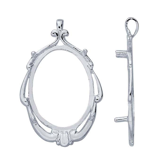 25x19mm & 40x30mm Sterling Silver Oval Swag Cameo Pendant Setting - Blank Cabochon Mount for Jewelry Making - Perfect for DIY Necklaces, Gifts & Vintage Style Accessories