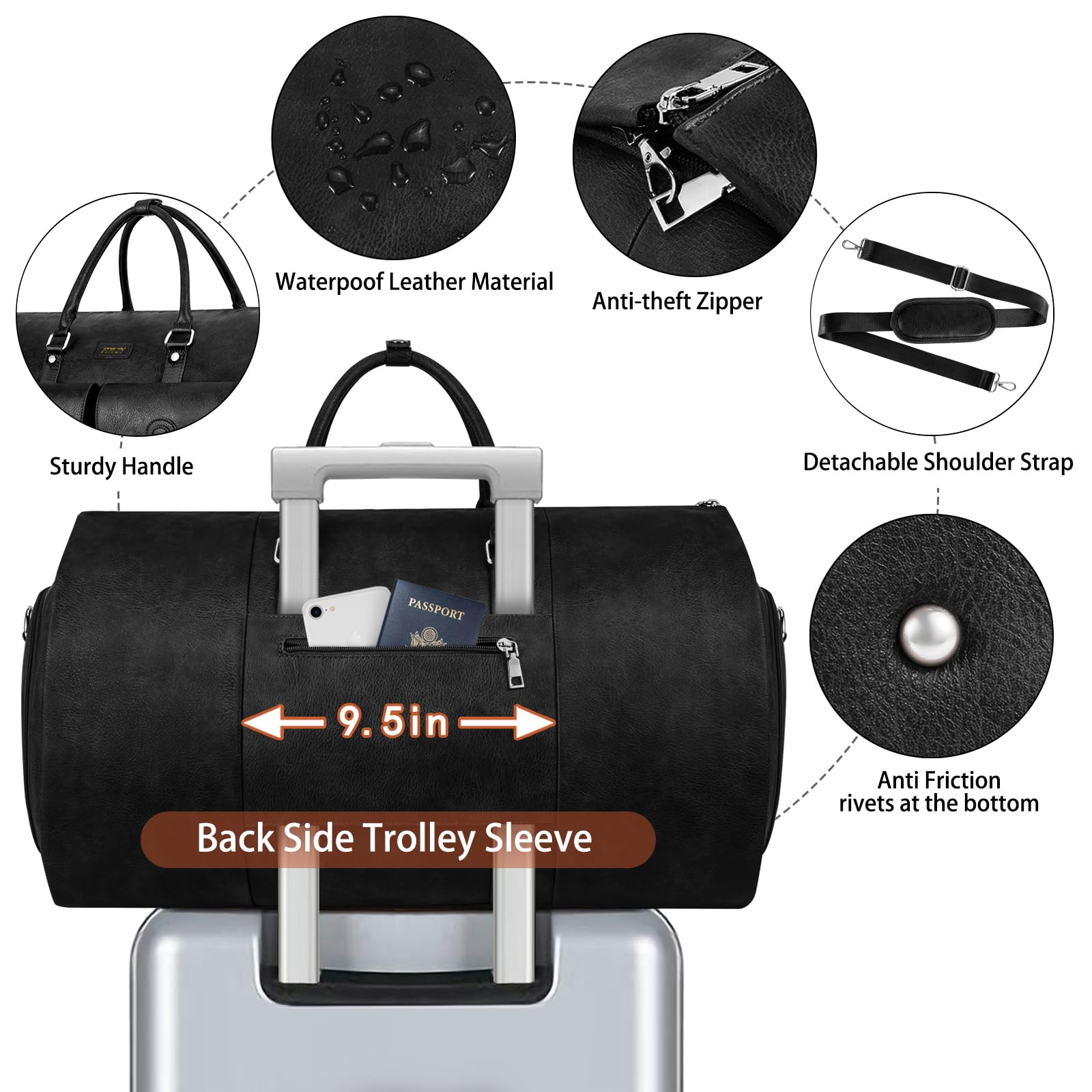 Convertible 3-Piece Travel Garment Bag for Men - 2-in-1 Carry On Weekender Duffel & Hanging Suitcase - Perfect for Business Trips, Weddings and Air Travel