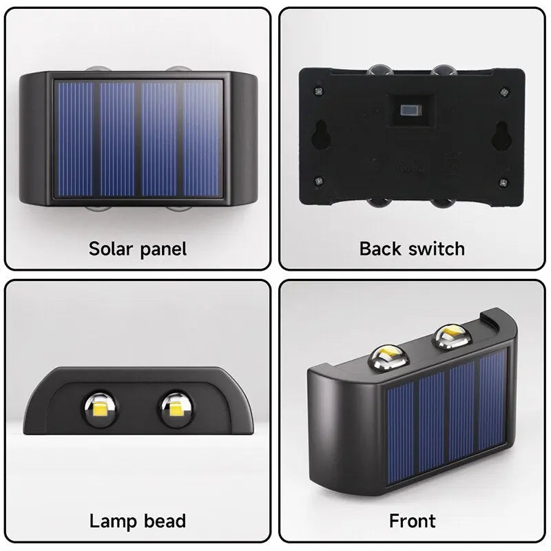 Radya 4LED Solar Powered Outdoor Wall Light - Waterproof Garden Lighting for Patio, Yard, Pathway, and Deck (Warm White)