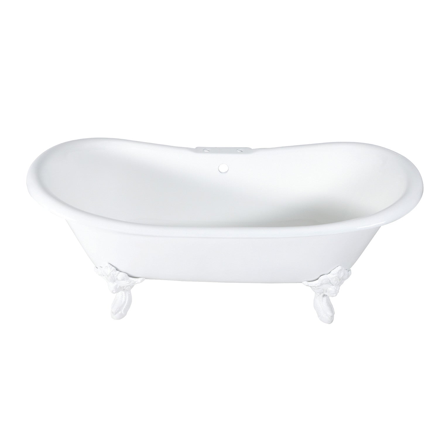 72 Inch White Cast Iron Oval Double Slipper Clawfoot Bathtub with 7 Inch Faucet Drillings - Vintage Freestanding Soaking Tub for Luxury Bathroom & Spa Retreat
