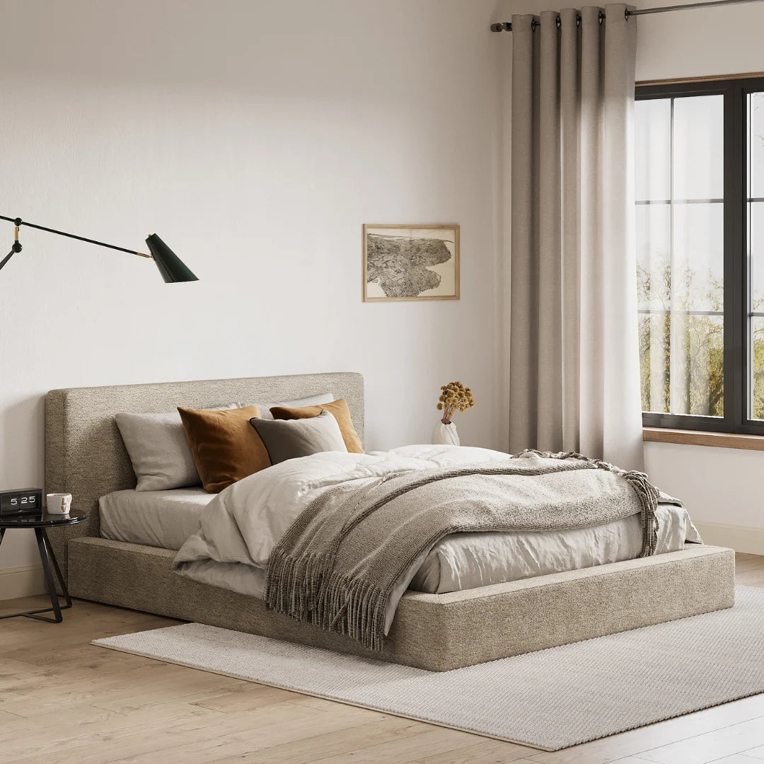 Premium Queen Bed Frame with Upholstered Headboard - Sturdy Metal Platform Bed with Wooden Slats for Support | Perfect for Master Bedroom, Guest Room, or Apartment