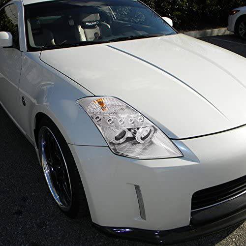 2003-2005 Nissan 350Z LED Headlights - SMD DRL Halo Projector Headlamps with Chrome Housing & Clear Lens - Upgrade for Night Driving & Car Customization
