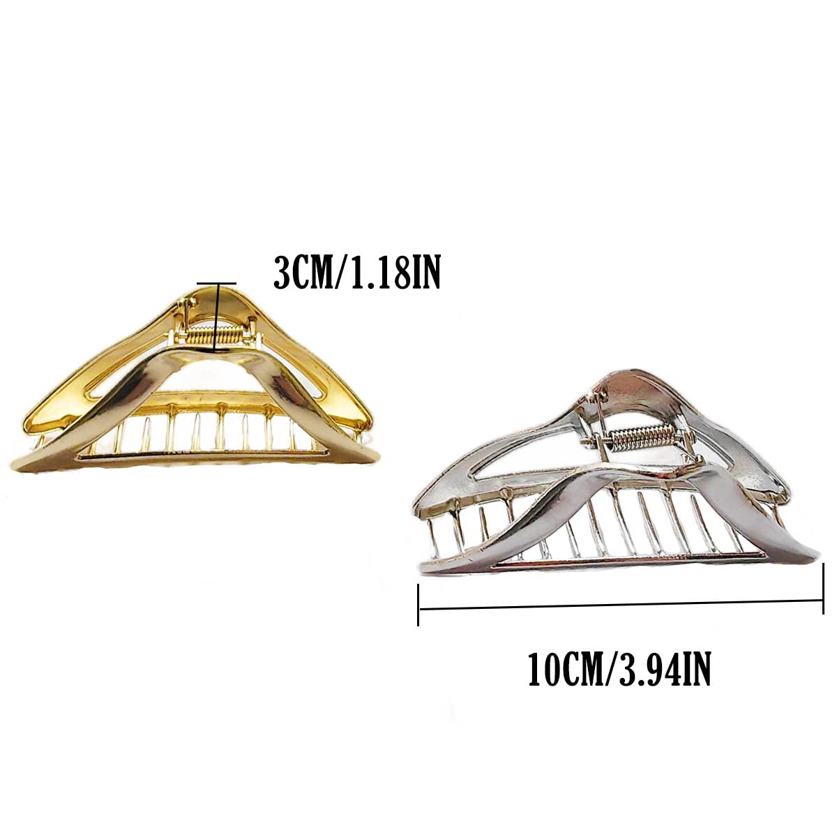 Juneyemo Gold & Silver Metal Hair Claw Clips for Women - Large Hair Clamps for Thick Hair, Shark Hair Clips (2PCS) - Perfect for Updos, Ponytails & Everyday Hairstyles