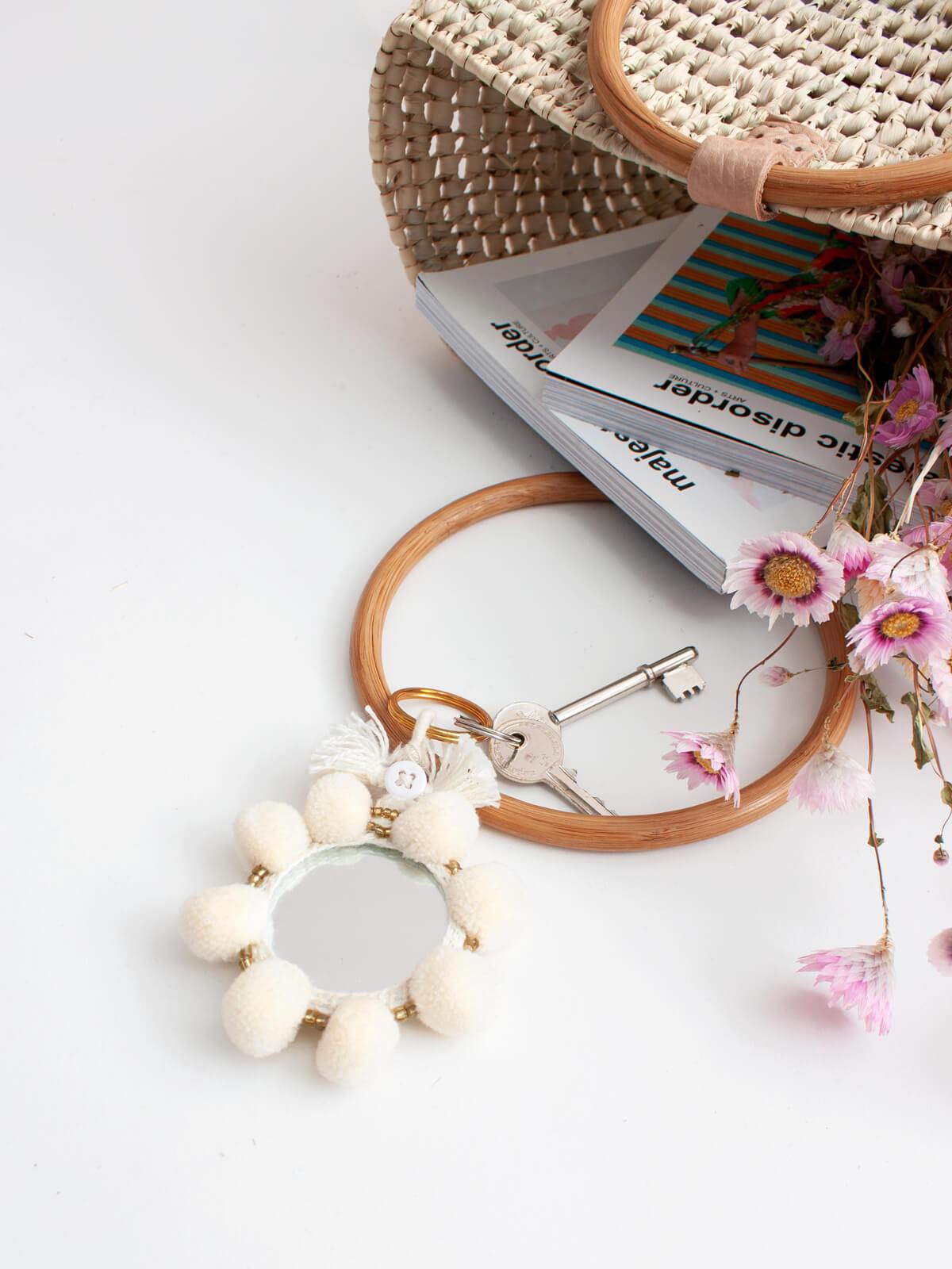 Super Soft Pom Pom Mirror Keychains - Cute Mini Car Accessories for Women, Girls | Perfect for Handbags, Backpacks, Keyrings & Gift Giving