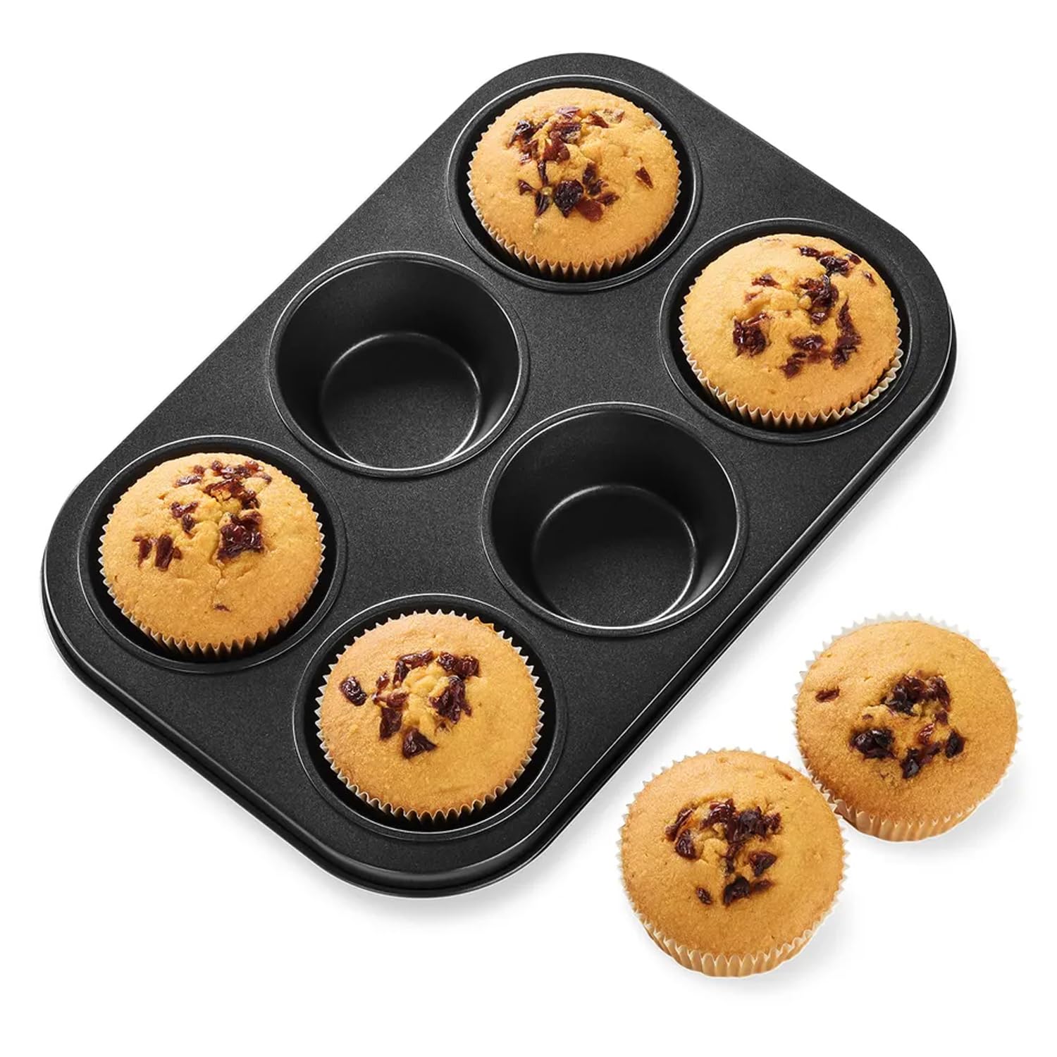 Kuber Industries 6-Slot Non-Stick Cupcake Baking Pan | Premium Black Muffin & Small Cake Mold for Home Baking | Perfect for Birthday Parties, Tea Time & Holiday Desserts