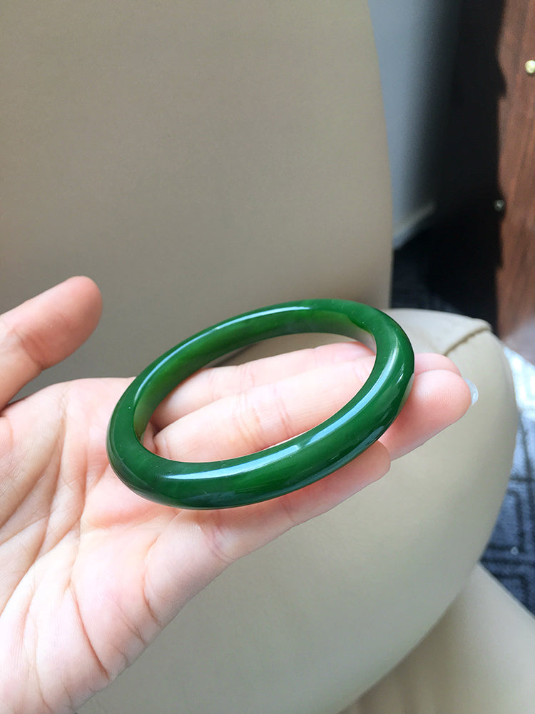 Natural Jade Bangle Bracelet - 57.2mm Inner Diameter Nephrite Jade Bangle (NBE006) - Perfect for Meditation, Yoga & Spiritual Healing