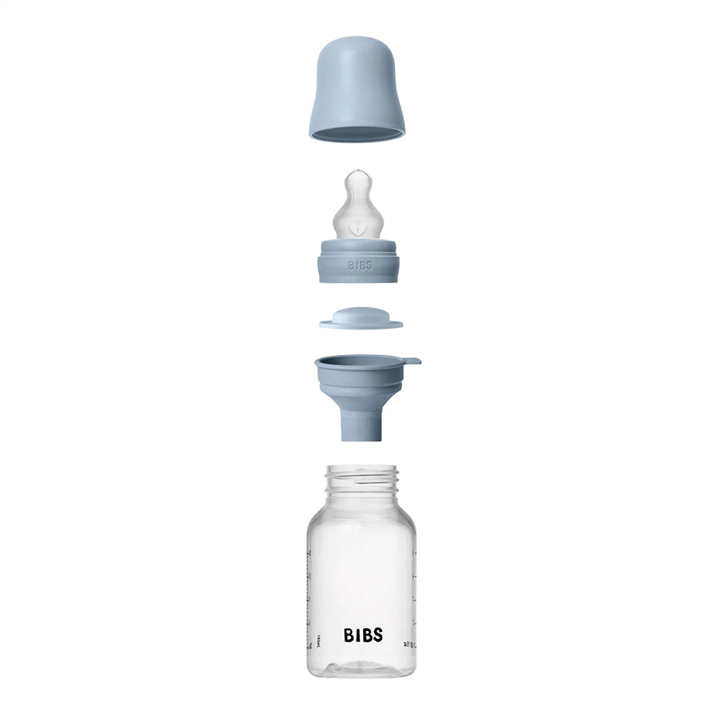 Premium Baby Feeding Set - 150ml Plastic Bottle with Silicone Bibs (Baby Blue) | Newborn Essentials for Mess-Free Feeding at Home & On-the-Go
