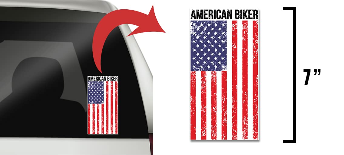 Skull Society American Biker Flag 7 Inch All Weather Vinyl Decal Sticker - Durable Motorcycle, Truck, Car & Laptop Sticker - Waterproof Adhesive for Windows, Walls & Flat Surfaces - Perfect for Biker Gangs, Vehicle Customization & Personal Style (1-Pack)