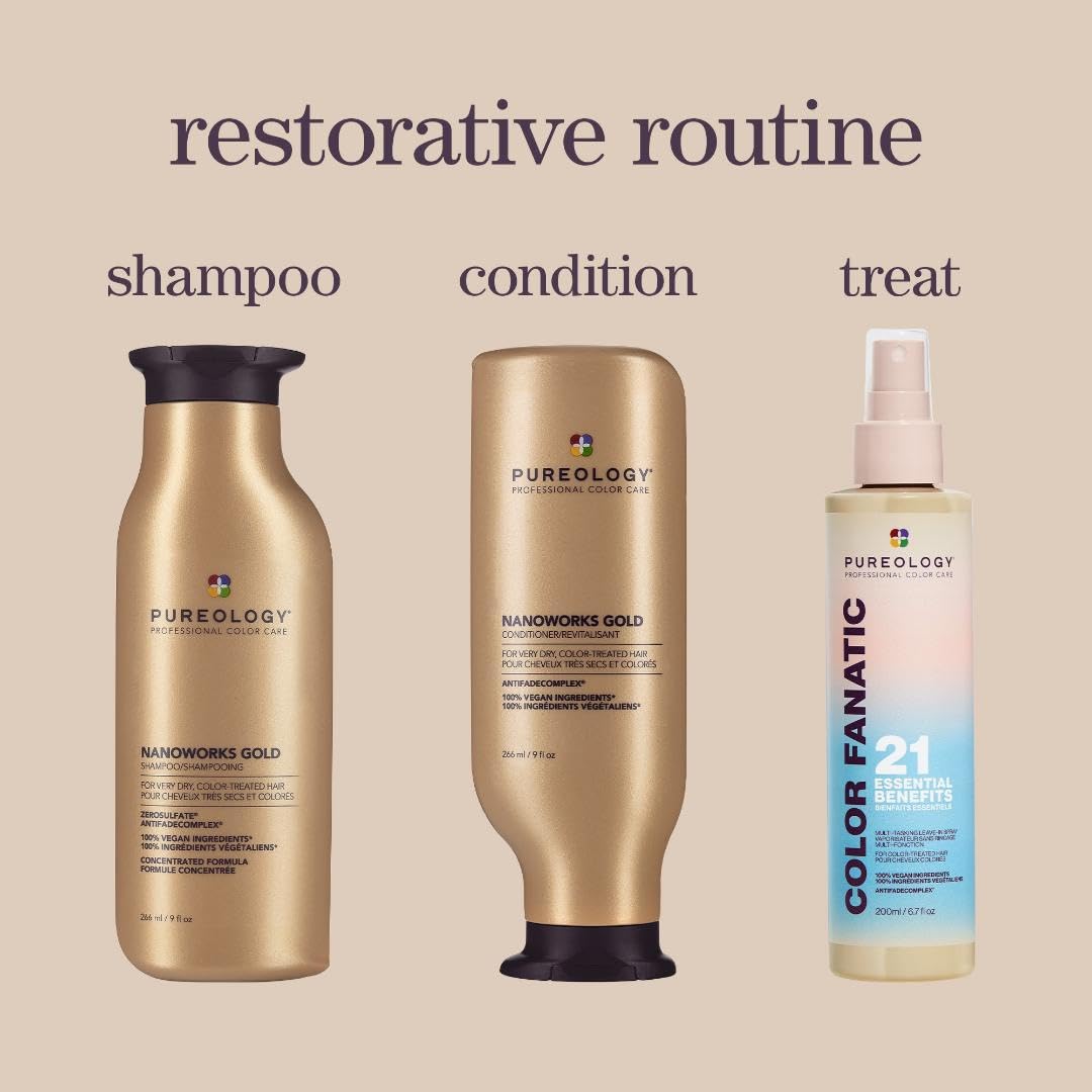 Pureology Nanoworks Gold Shampoo & Conditioner Set for Dry, Color-Treated Hair - Sulfate-Free, Vegan Hair Care Bundle | Deep Hydration for Damaged Hair at Home & Salon Use