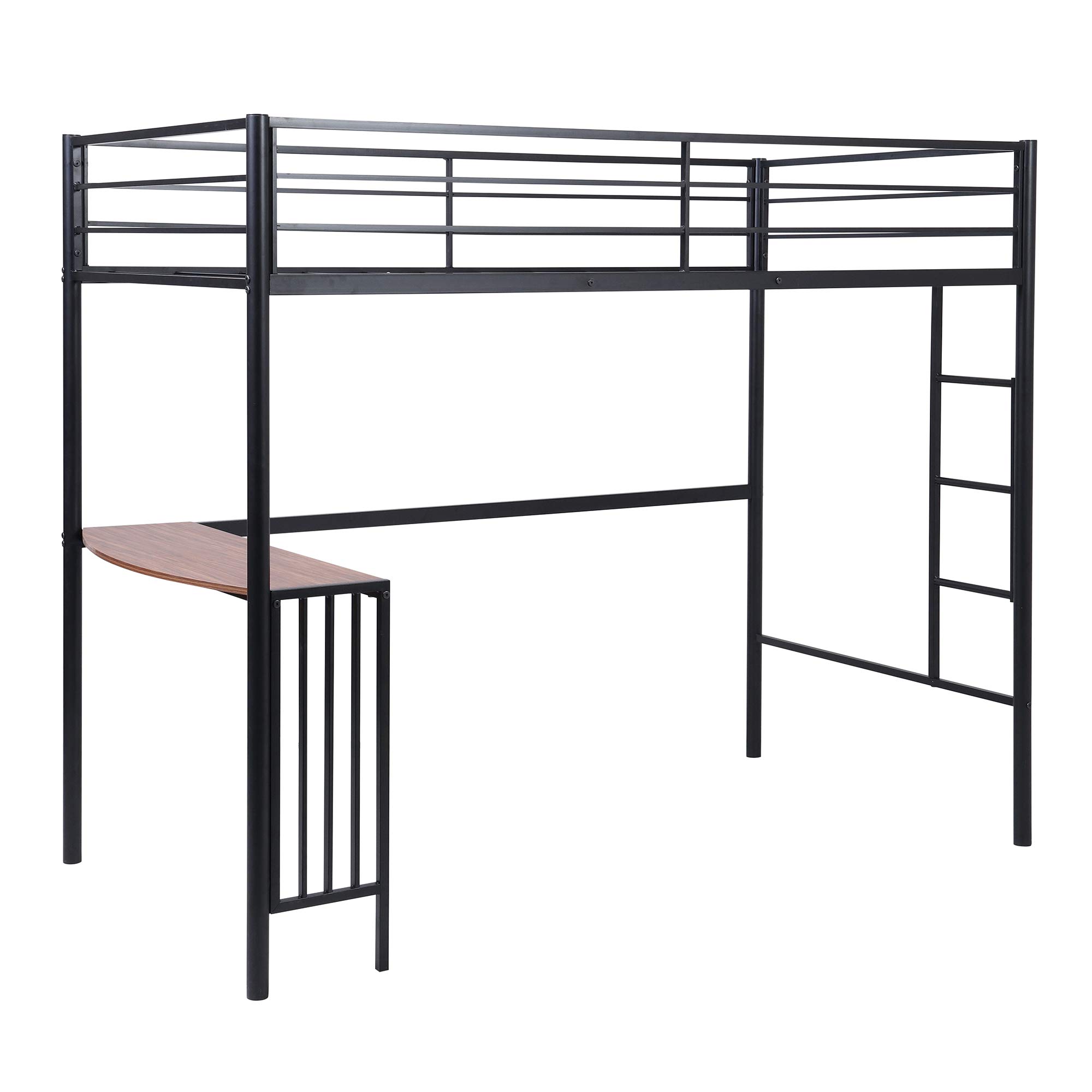 Twin Size Metal Bunk Bed with Built-in Desk, Ladder & Safety Guardrails - Space Saving Loft Bed for Kids, Teens Boys & Girls - Perfect for Small Bedrooms, Dorms & Shared Kids Rooms