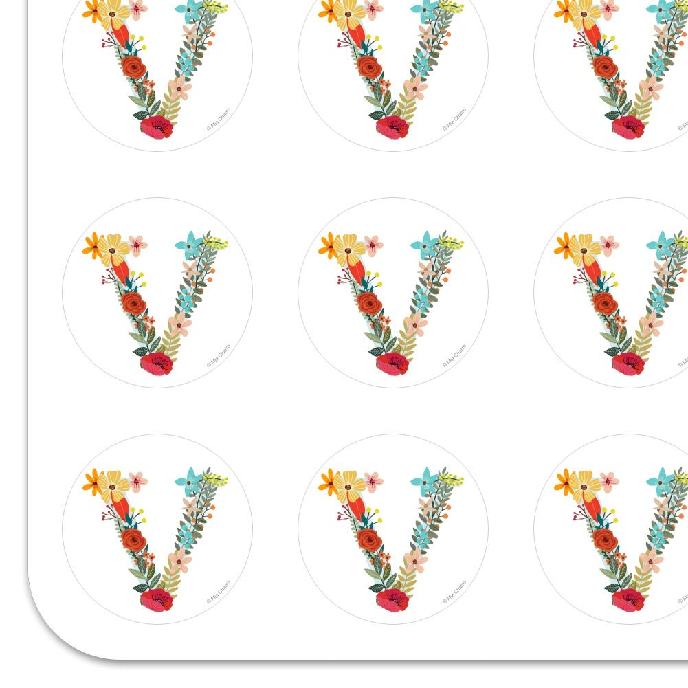Floral Monogram Letter V Stickers for Planners, Calendars, Scrapbooking & Crafting - Perfect for DIY Projects, Bullet Journals, and Home Decor