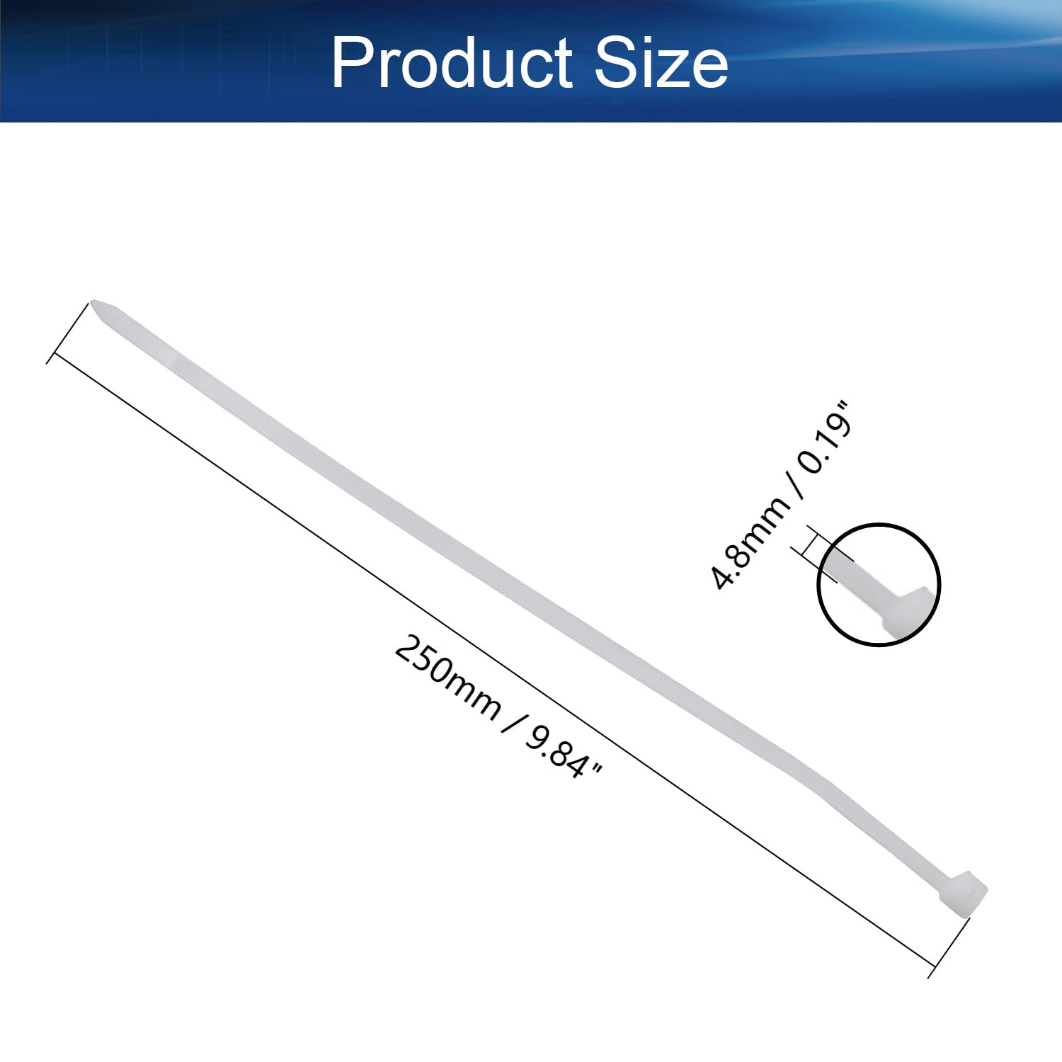 Heyiarbeit 500pcs 10-Inch Heavy Duty Self-Locking Nylon Cable Ties - 4.8x250mm White Zip Ties for Indoor & Outdoor Use - Perfect for Organizing Wires, Bundling Cables, and Securing Items