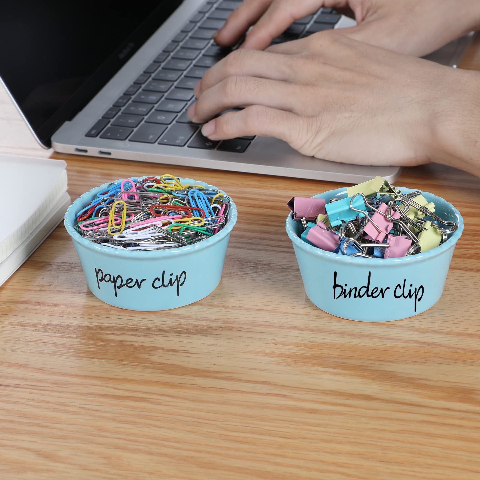 ONTUBE Ceramic Paper Clip Holder and Binder Clip Organizer Set - Turquoise Office Desk Accessory for Paper Clips, Binder Clips, and Small Office Supplies | Perfect for Home Office, School Desk, and Workspace Organization