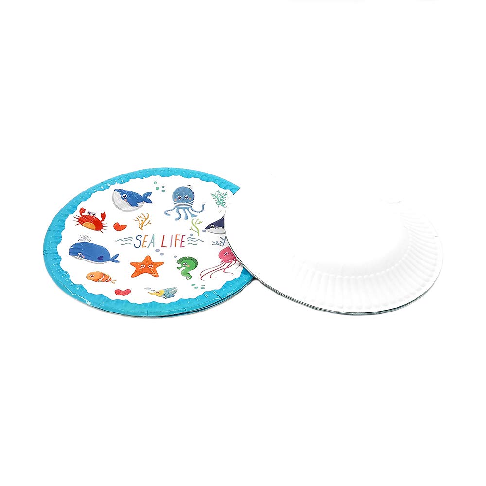 48-Piece Sea Ocean Marine Animals Disposable Paper Plates & Cups Set - 24 Dessert Plates & 24 Cups - Kids Birthday Party, Baby Shower Supplies - Eco-Friendly Tableware for 24 Guests - Perfect for Underwater Themed Parties & Beach Events