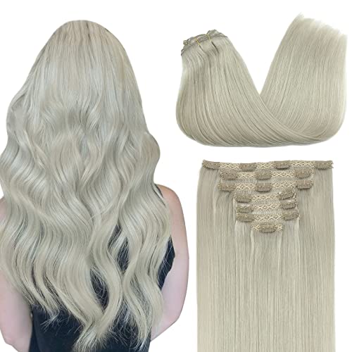GOO GOO 7pcs 20 Inch Grey Clip in Human Hair Extensions - 115g Real Remy Hair for Natural Straight Hairstyles | Perfect for Parties, Weddings & Daily Styling