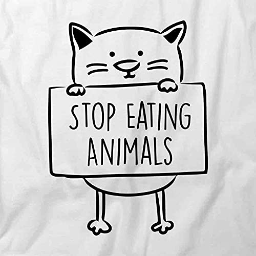 Vegan Stop Eating Animals T-Shirt - White Cotton Graphic Tee with Animal Rights Print | Perfect for Animal Lovers & Protest Marches