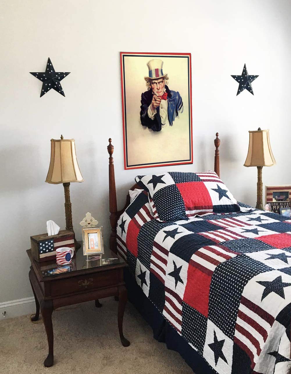 12in Patriotic USA Flag Metal Star Decor - Indoor & Outdoor Barn Wall Hanging for July 4th & Memorial Day