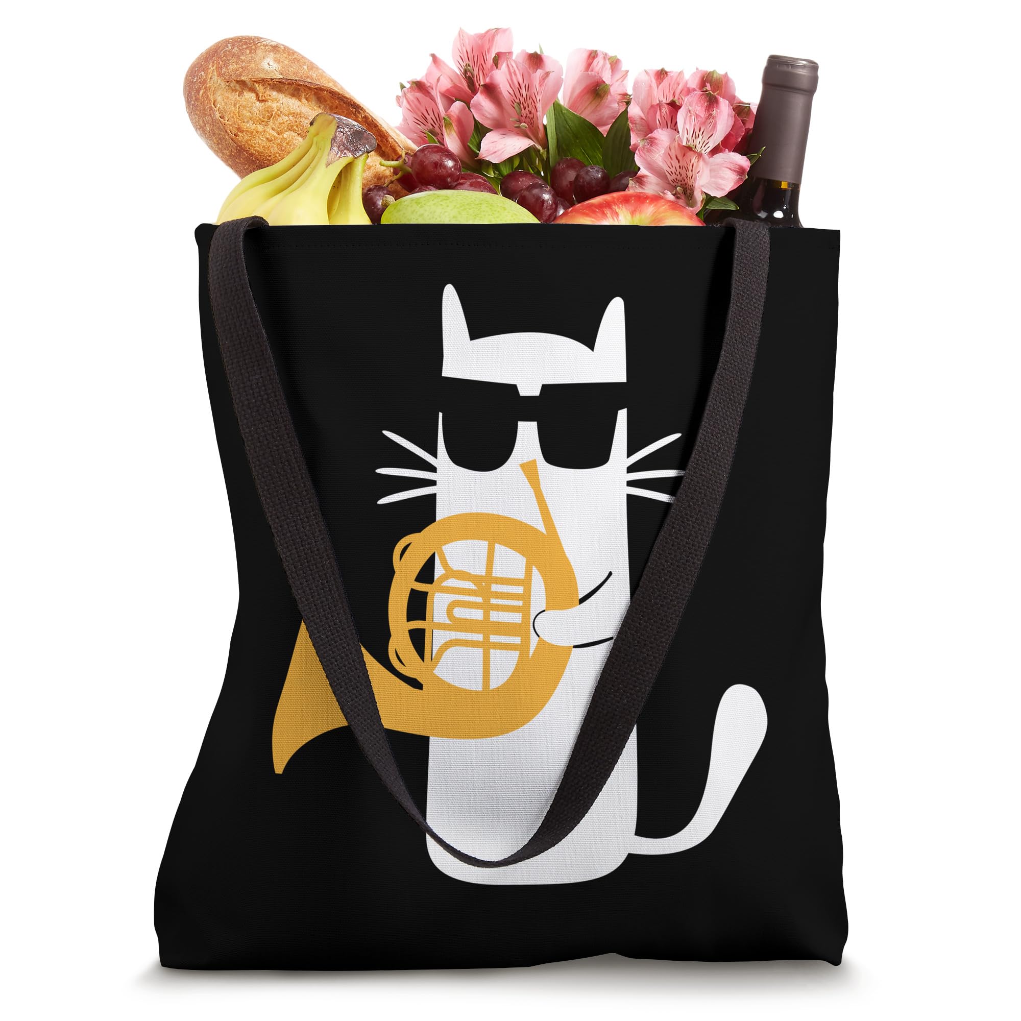 Funny Cat French Horn Tote Bag for Cat Lovers - Perfect for Grocery Shopping, Beach Trips & Work Commutes