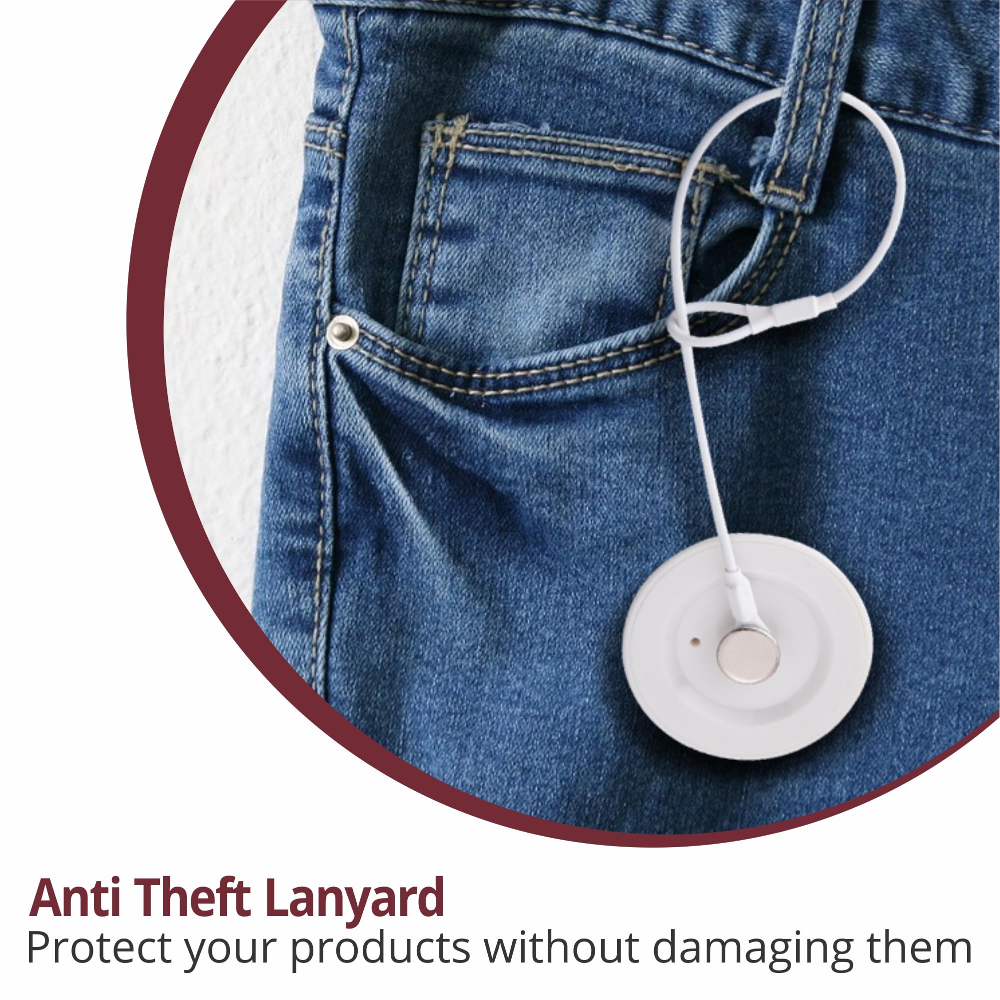 Bullseye Protection 500 Security Lanyard - 8 Inch White 2 Loop EAS Checkpoint Compatible for Retail Loss Prevention | Perfect for Store Employees, Security Personnel & Event Staff