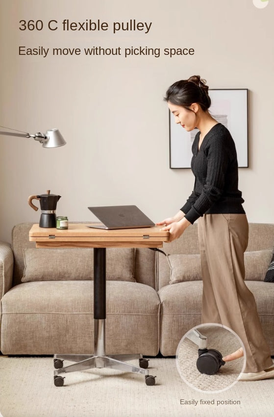 Solid Oak Wood Lift-Top Modern Coffee Table - Adjustable Height for Living Room, Home Office, and Small Spaces