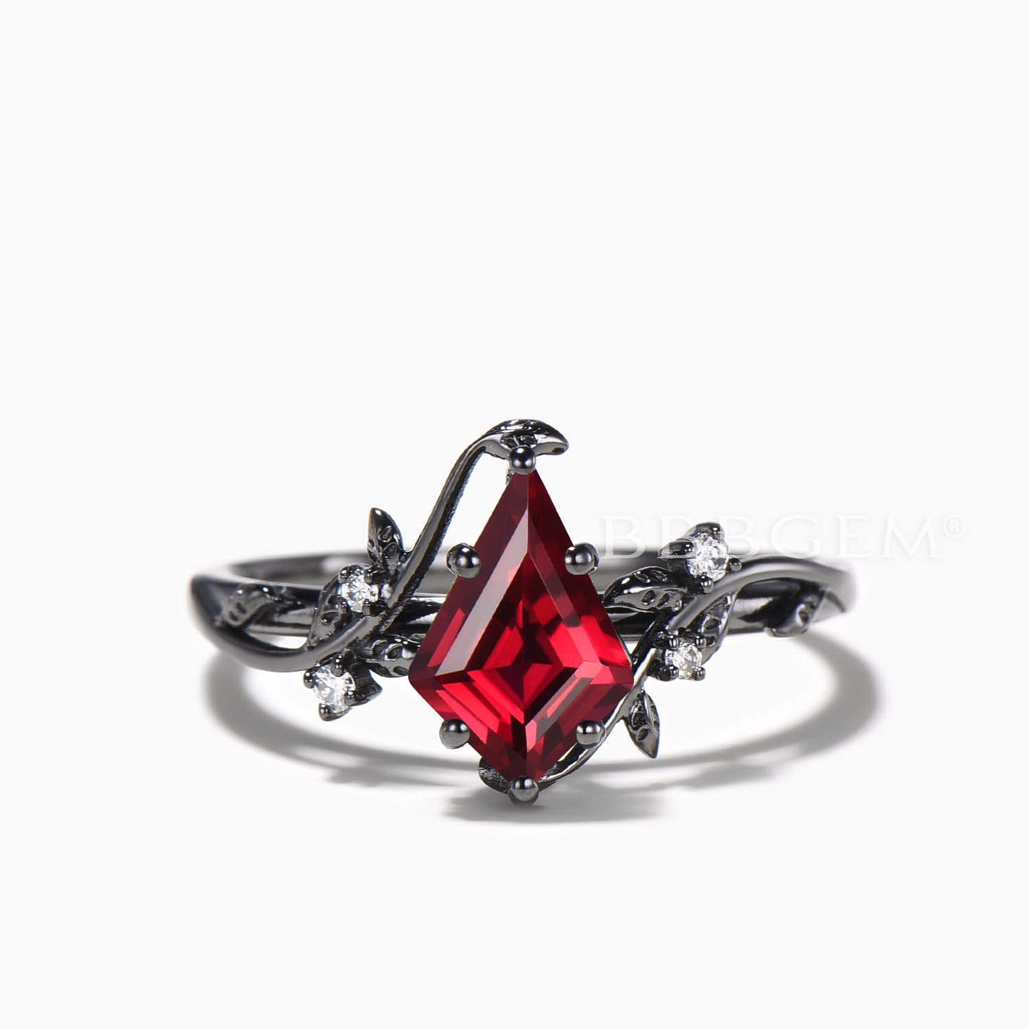 Exquisite Kite Cut Ruby Leaf Engagement Ring with Diamond Branch - Vintage Gothic Bridal Jewelry Set for Weddings, Anniversaries & Romantic Occasions