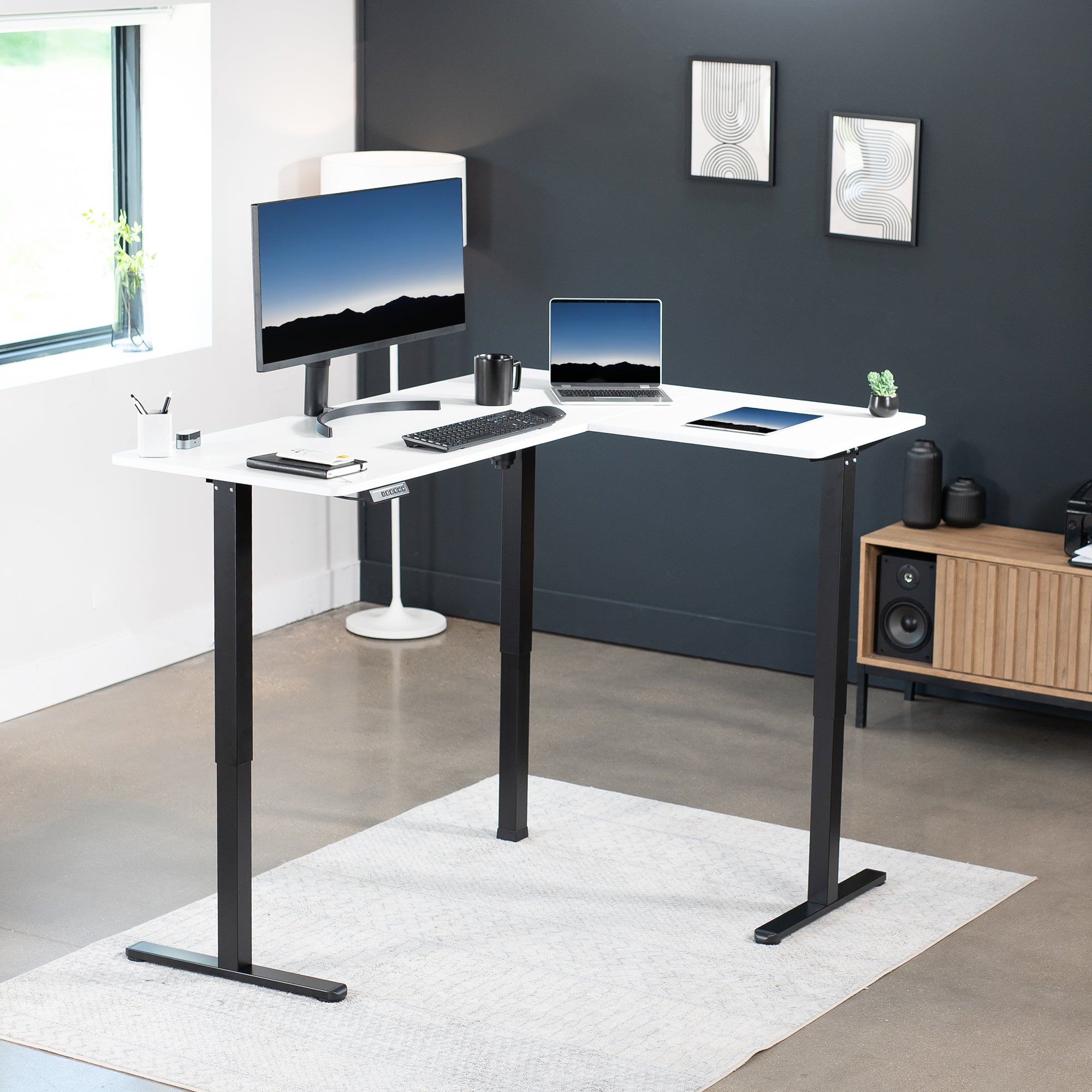 E3 Series Corner Electric Standing Desk - Adjustable Height Home Office Desk for Work & Study | Perfect for Small Spaces & Ergonomic Workspaces