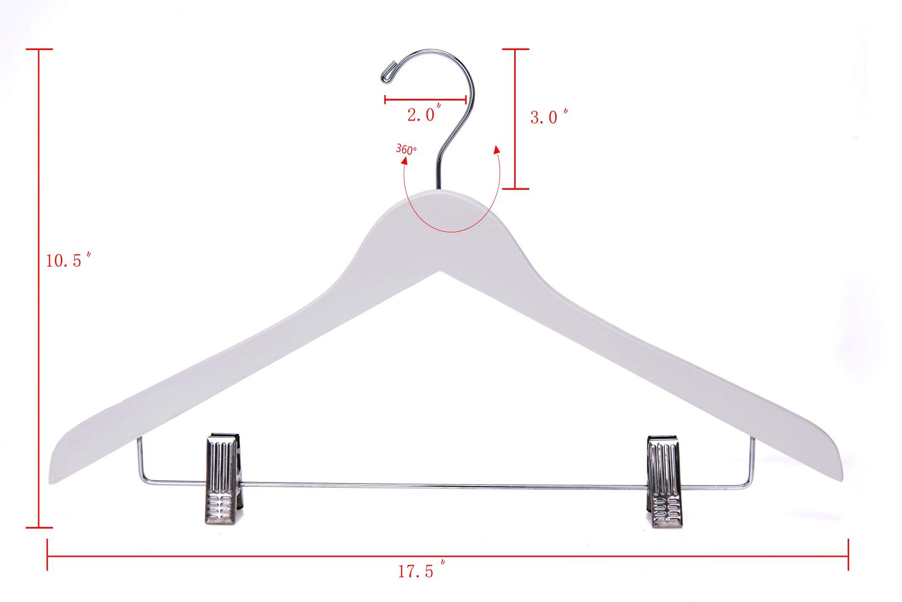 Premium 20-Pack Wooden Skirt Hangers with Adjustable Metal Clips - Semi Curved Smooth Solid Wood Pants Hangers with Swivel Hook for Coats, Jackets, Blouses & Suits (White) - Perfect for Closet Organization, Retail Stores & Dry Cleaning Businesses