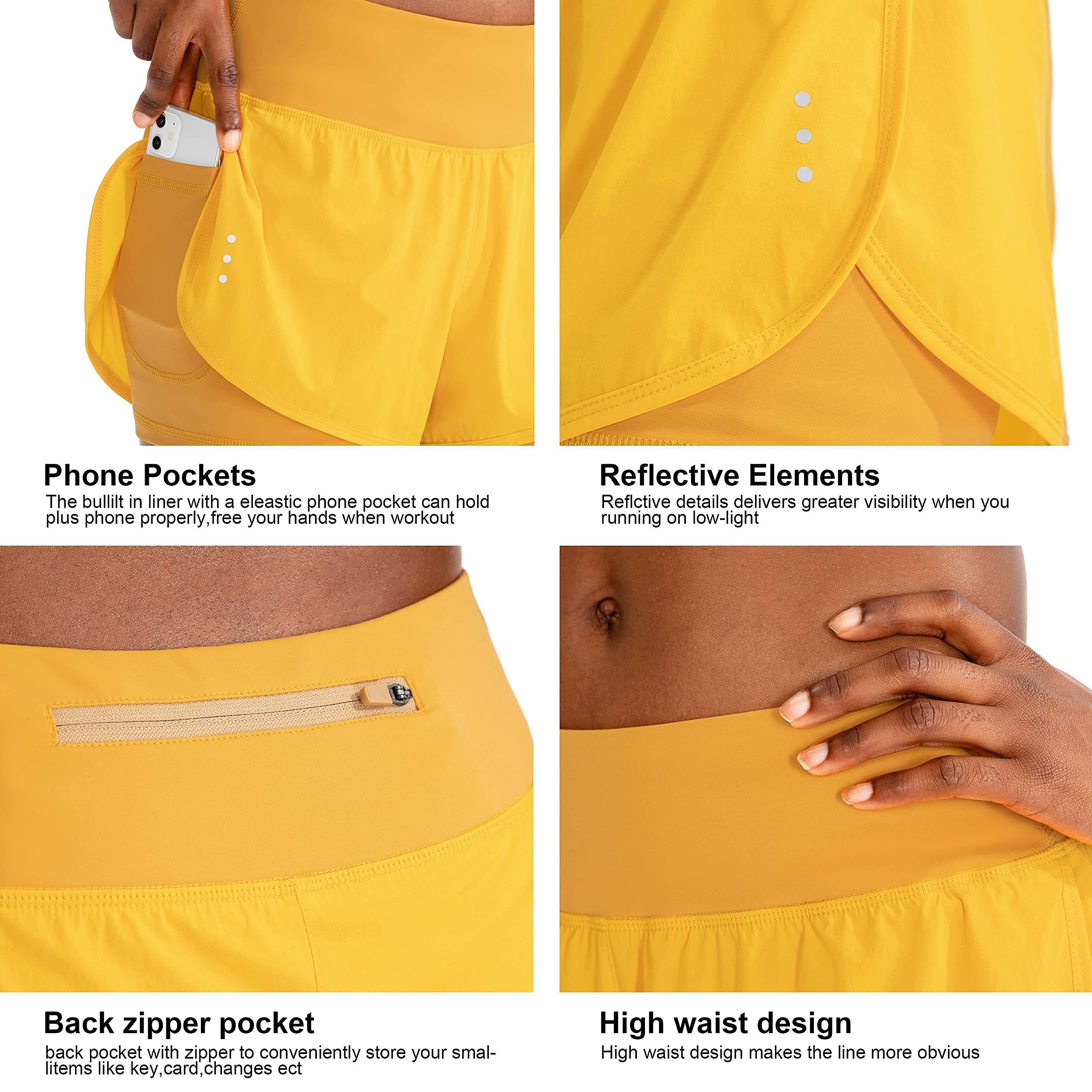 Women's 2-in-1 High Waist Running Shorts with Zipper Pockets - Breathable Spandex Yoga Workout Athletic Shorts for Gym, Jogging & Active Lifestyle
