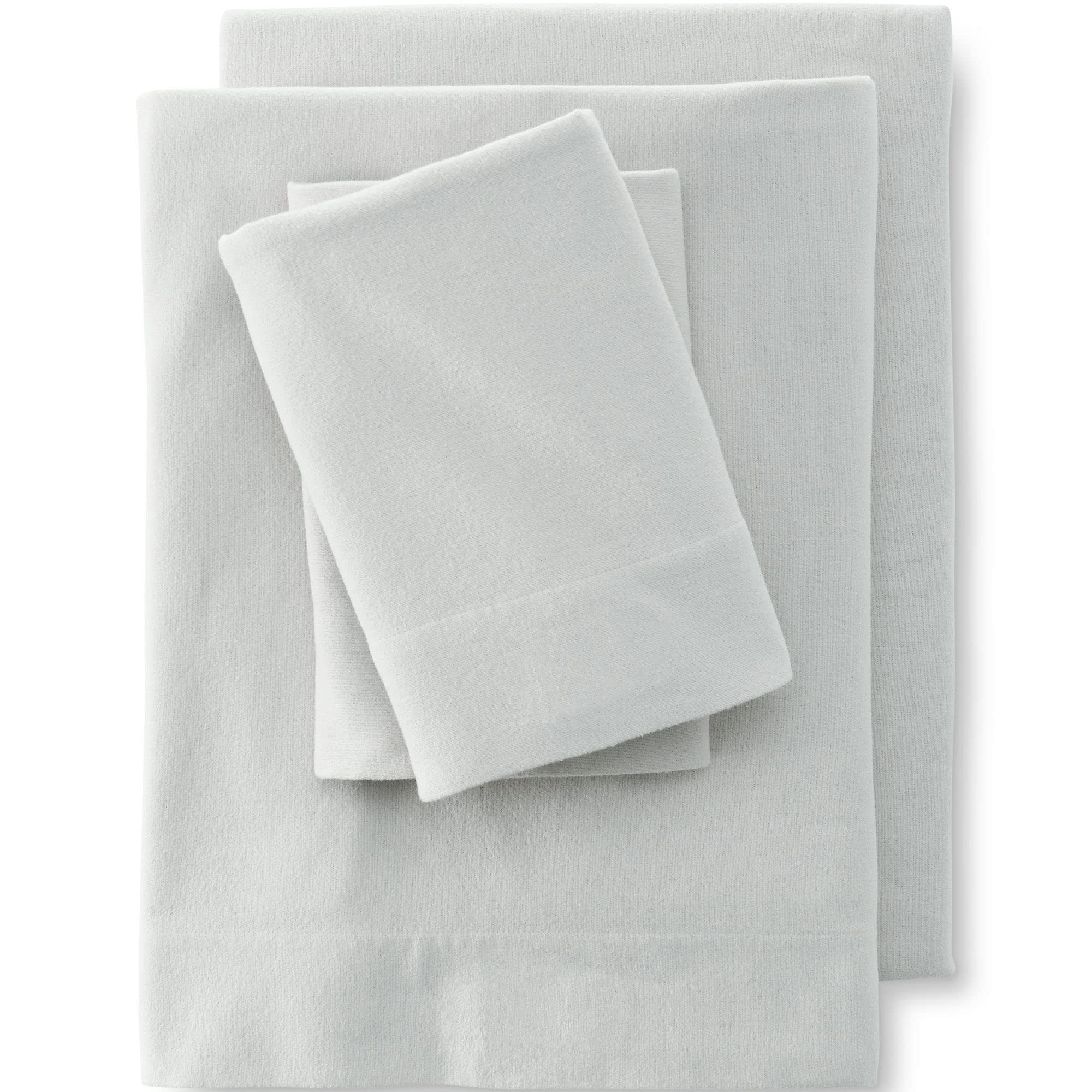 Lands' End 5oz Flannel Solid Sheet Set - Light Fog Twin Size - Soft & Warm Bedding for Winter Nights